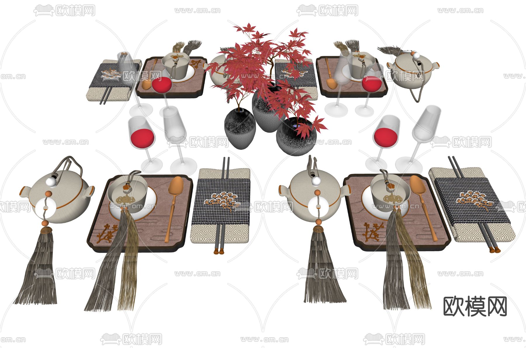 新中式餐具su模型下载（渲染图2）
