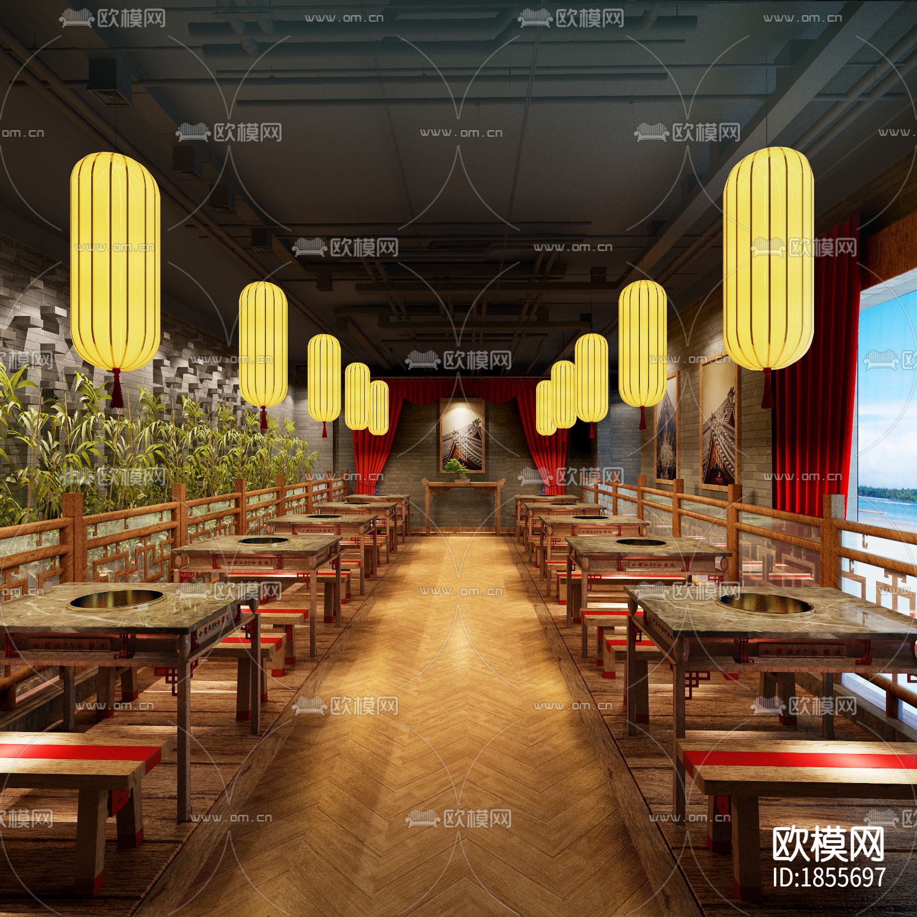 【连锁火锅店】效果图+施工图+报价书+现场照片下载（渲染图6）