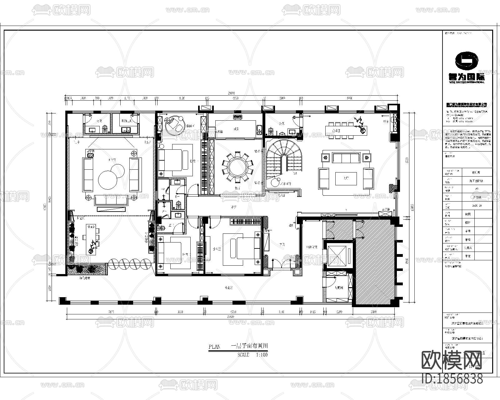 复式别墅cad平面图下载（渲染图1）