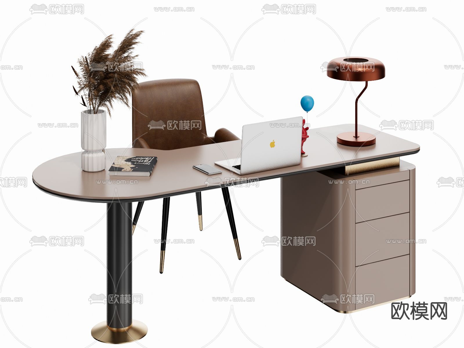 现代轻奢书桌椅su模型下载
