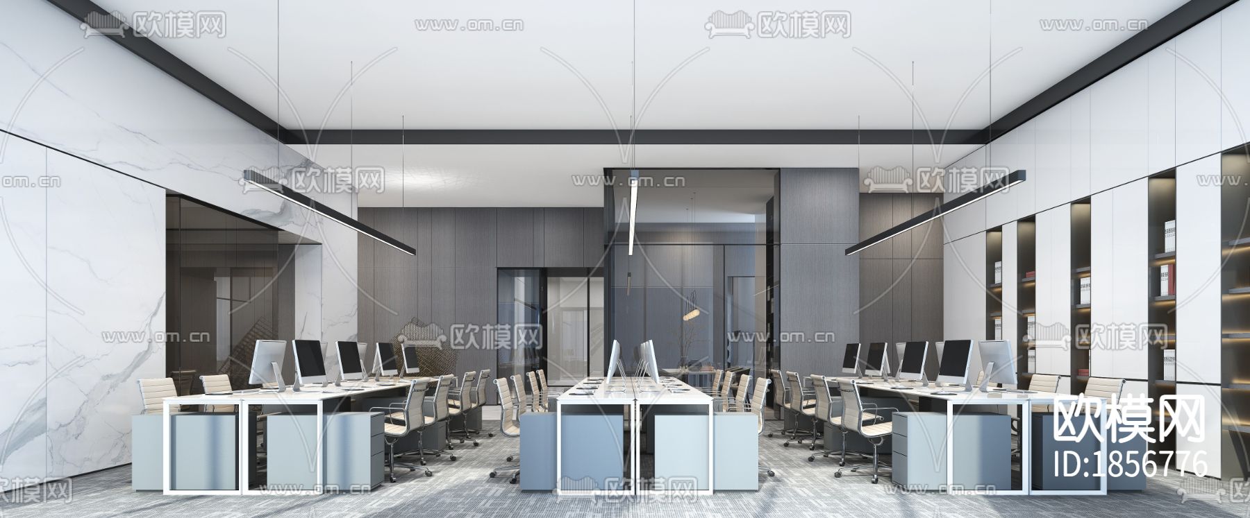 恒荣立方中心17F煌壹商管cad施工图下载（渲染图3）