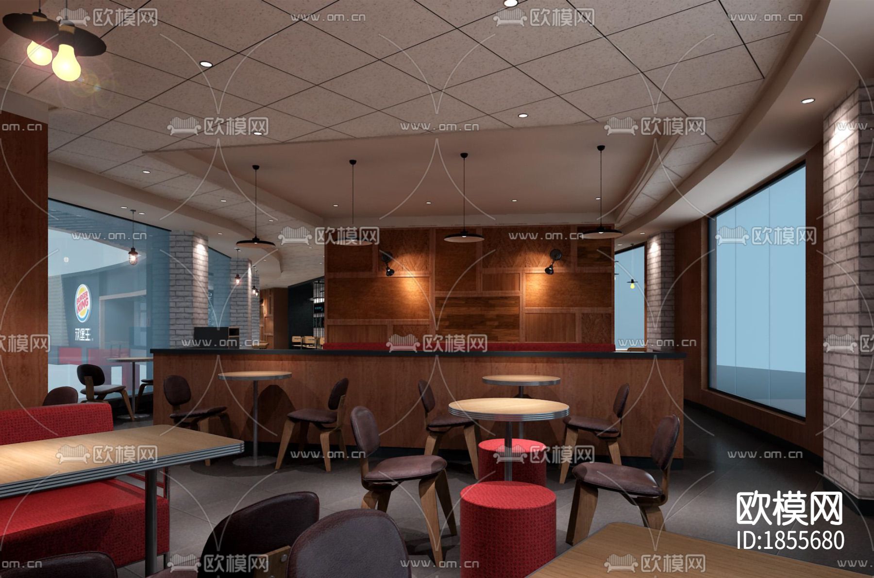 汉堡王效果图+施工图+预算+结算下载（渲染图1）