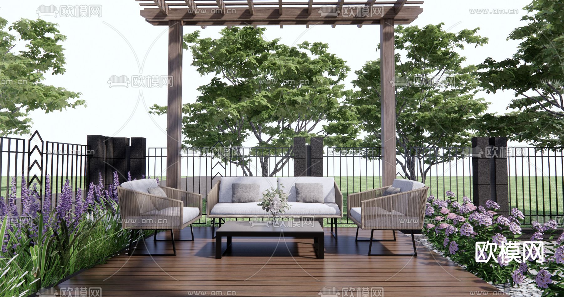 现代户外沙发茶几su模型下载（渲染图1）