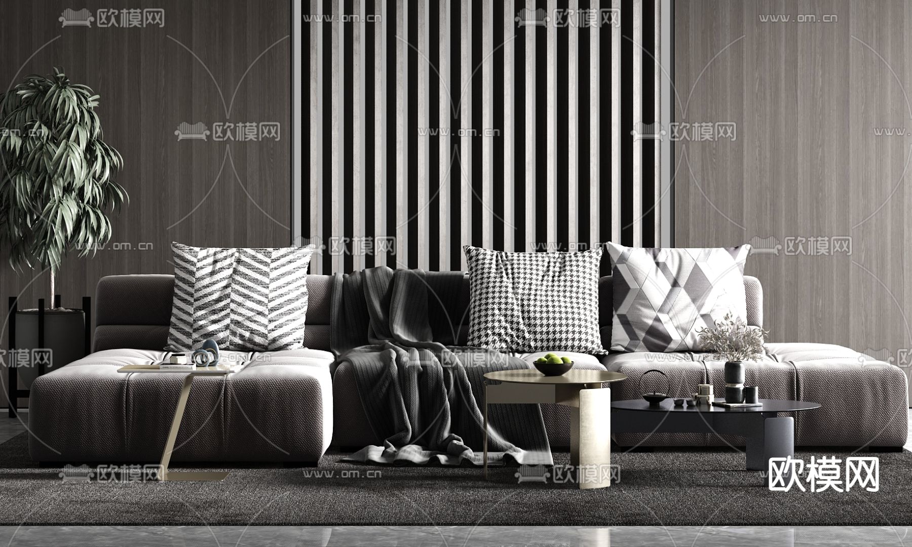 现代轻奢多人沙发su模型下载