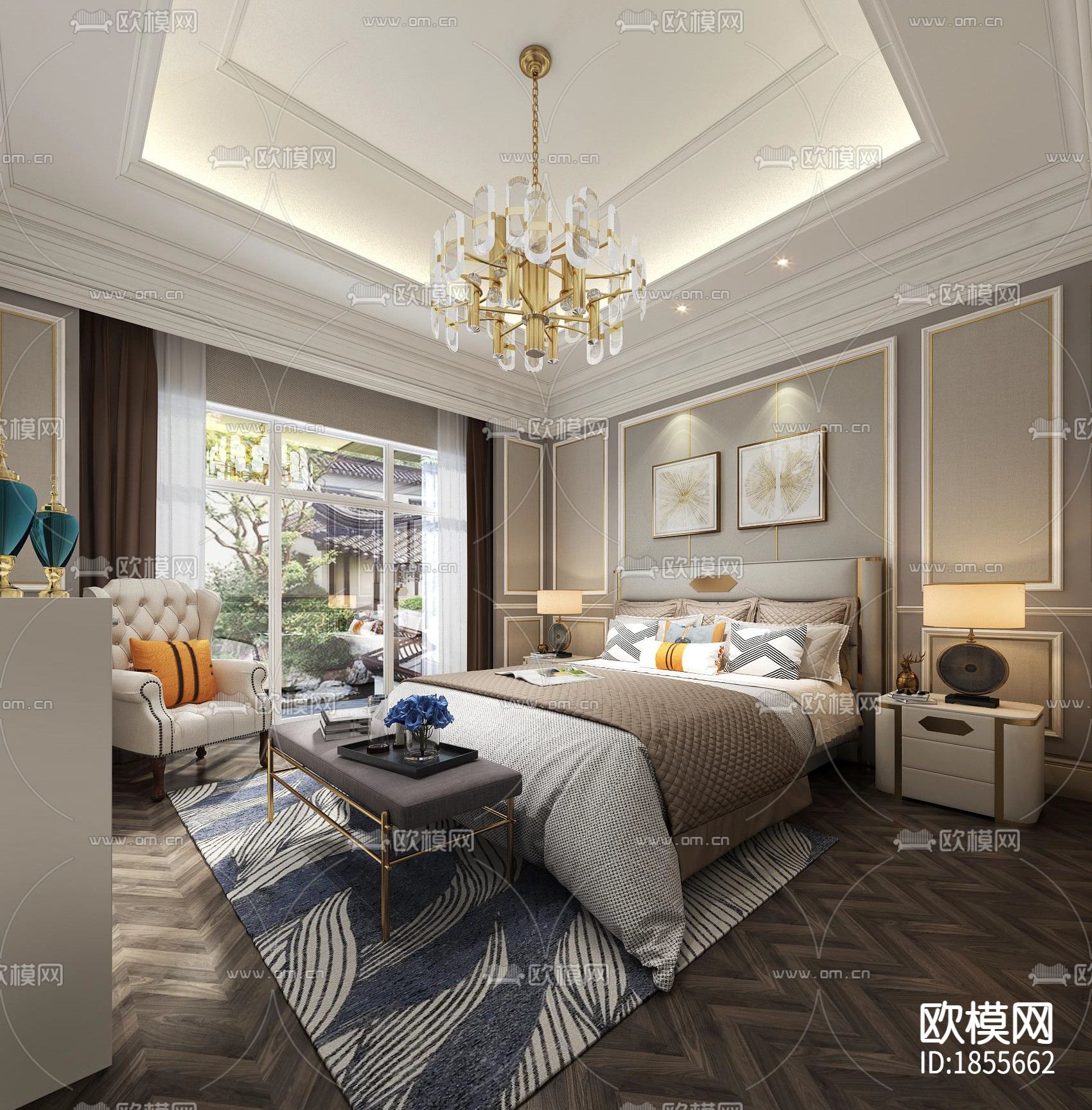 山东安德湖别墅样板间CAD施工图下载（渲染图3）