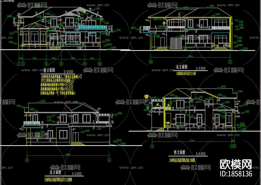 别墅cad施工图下载（渲染图4）