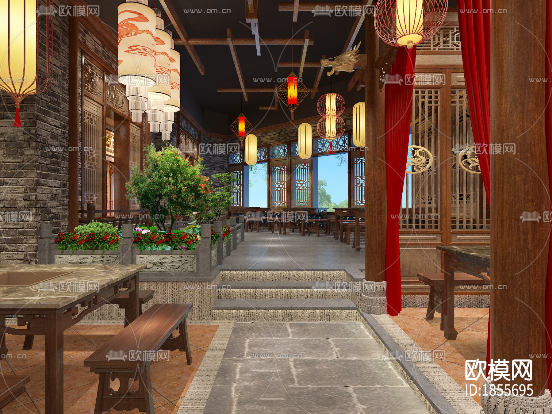 【连锁火锅店】效果图+施工图+报价书+现场照片下载（渲染图3）