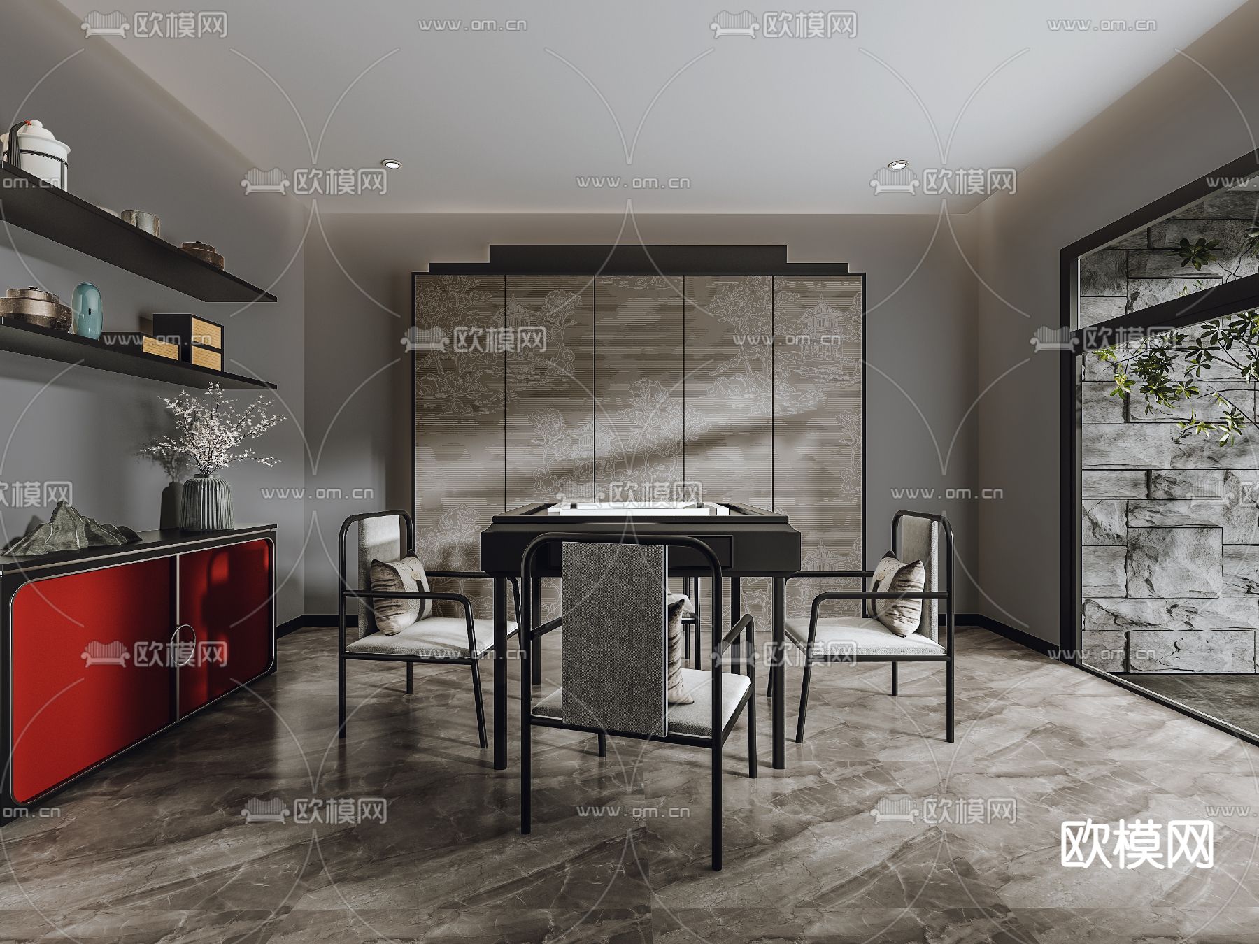 新中式棋牌室3d模型