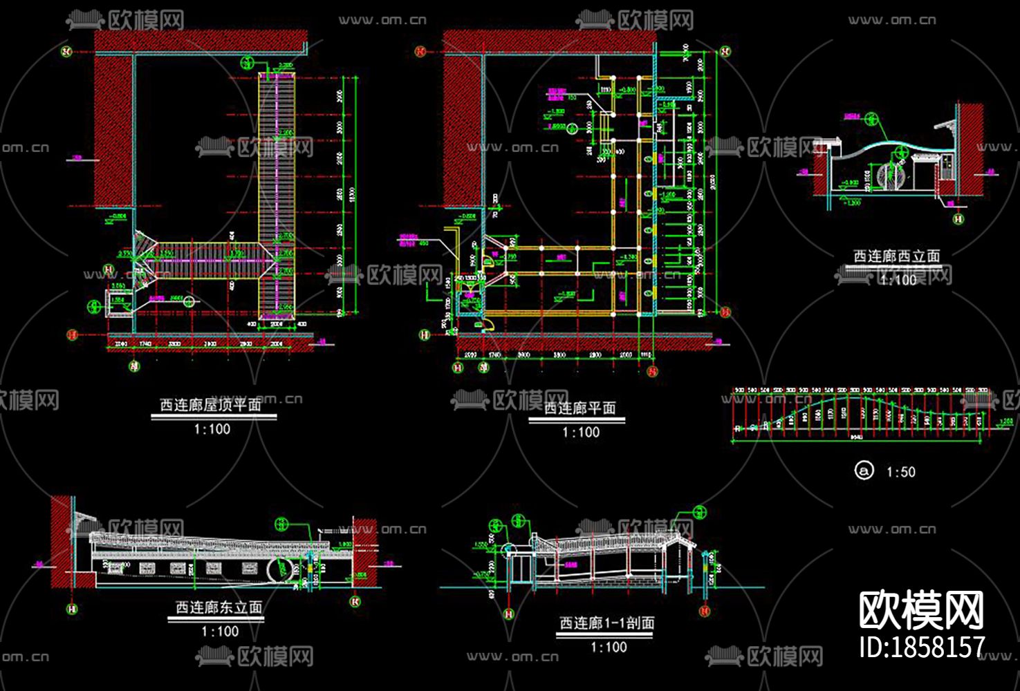 古建筑cad立面图下载（渲染图8）
