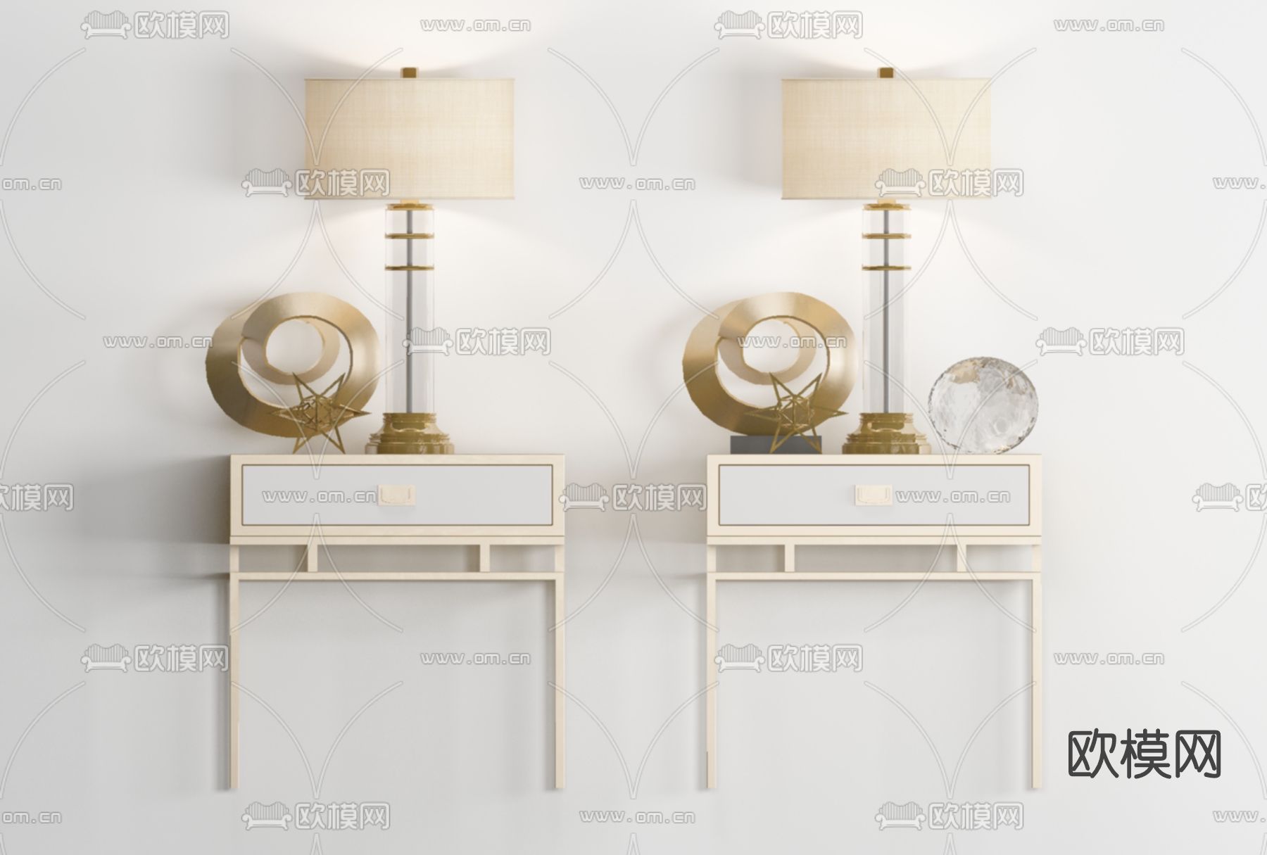 新中式轻奢床头柜免费3d模型下载