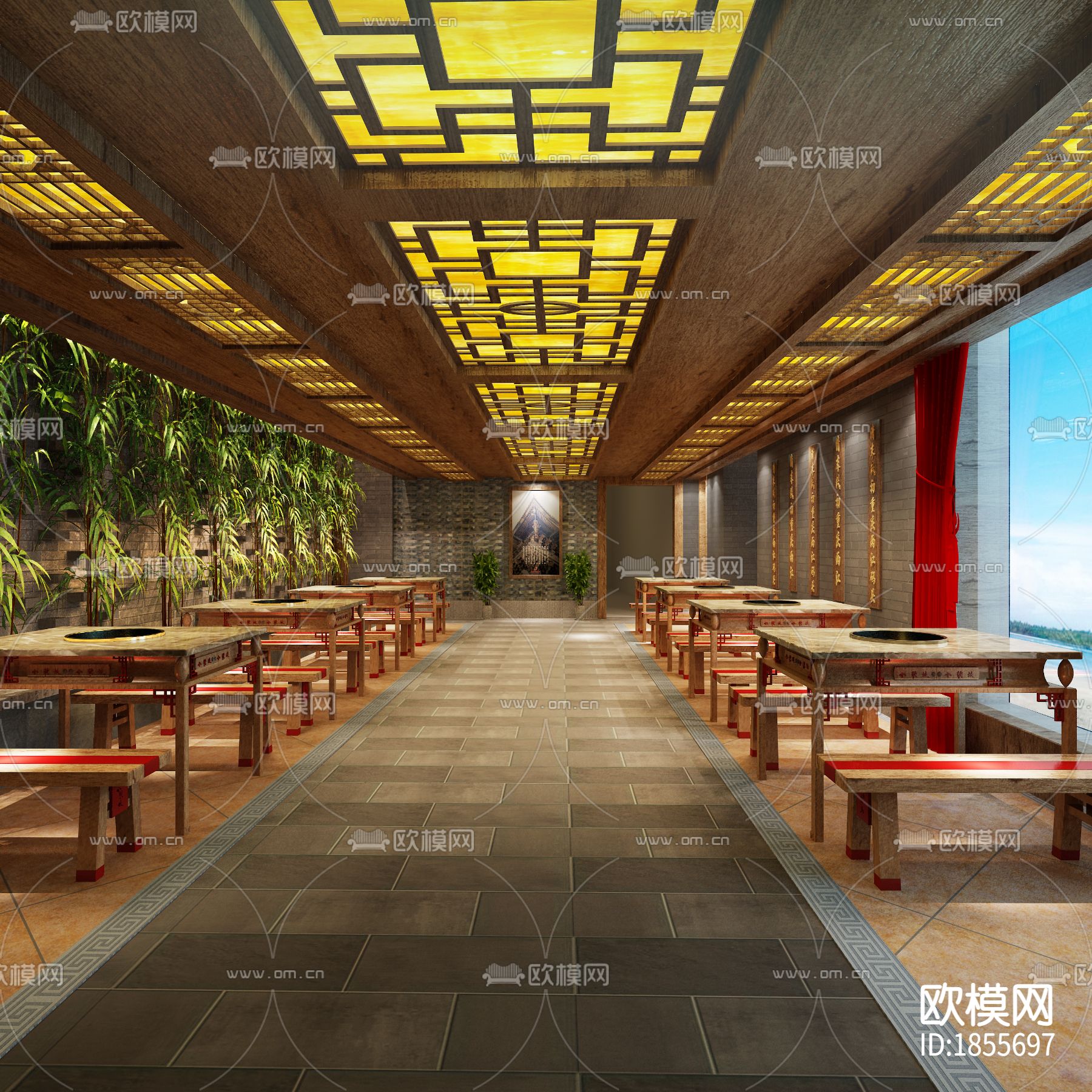 【连锁火锅店】效果图+施工图+报价书+现场照片下载（渲染图7）