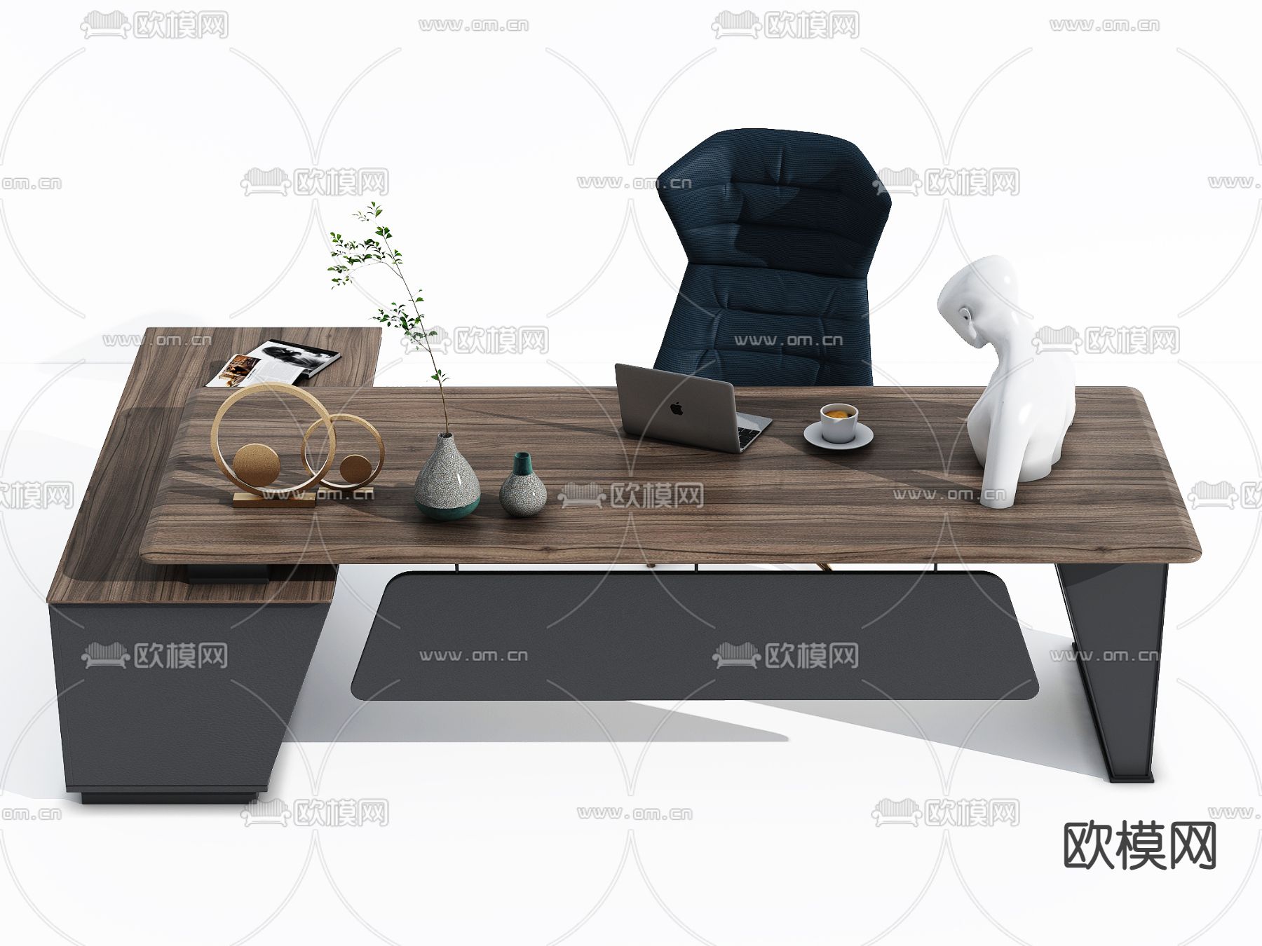 现代木质大班台桌3d模型