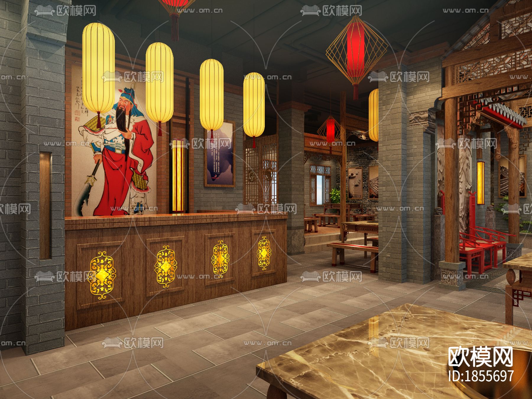 【连锁火锅店】效果图+施工图+报价书+现场照片下载（渲染图3）