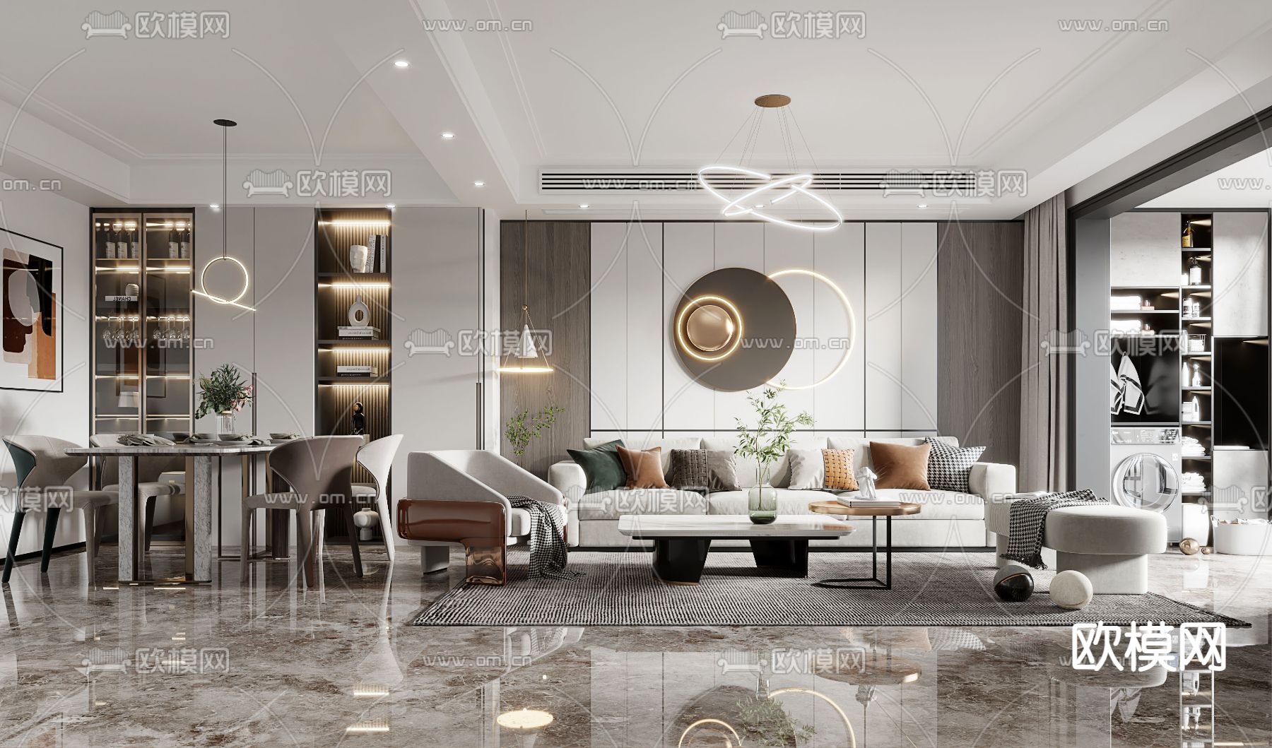 现代轻奢客餐厅3d模型下载（渲染图1）