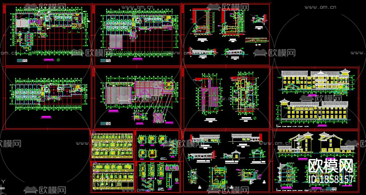 古建筑cad立面图下载（渲染图10）