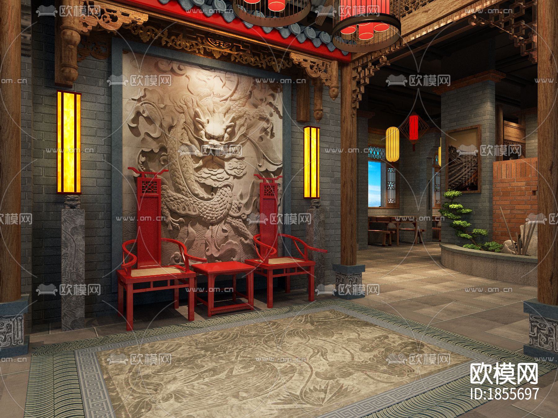 【连锁火锅店】效果图+施工图+报价书+现场照片下载（渲染图2）