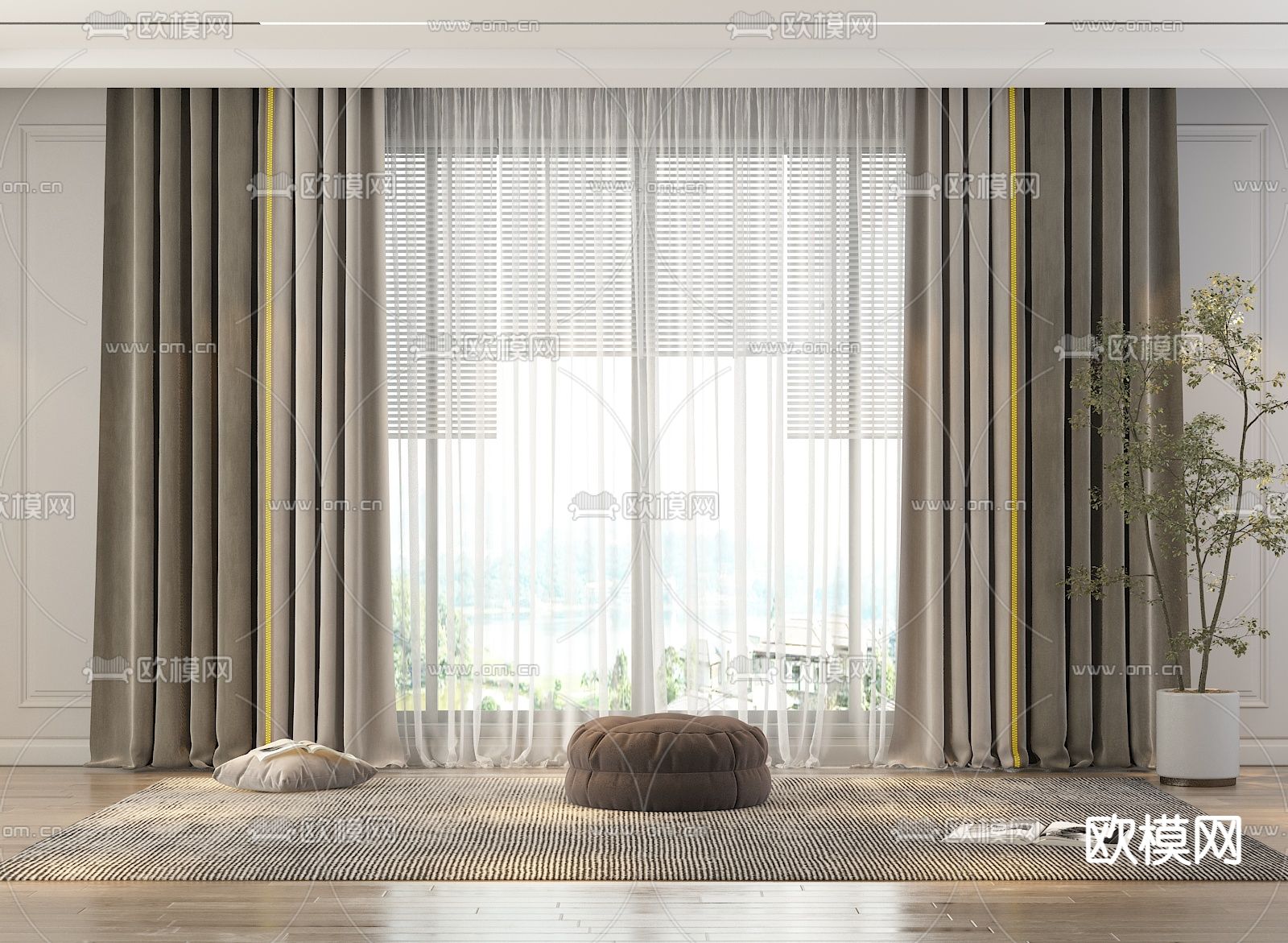 现代布艺窗帘3d模型下载