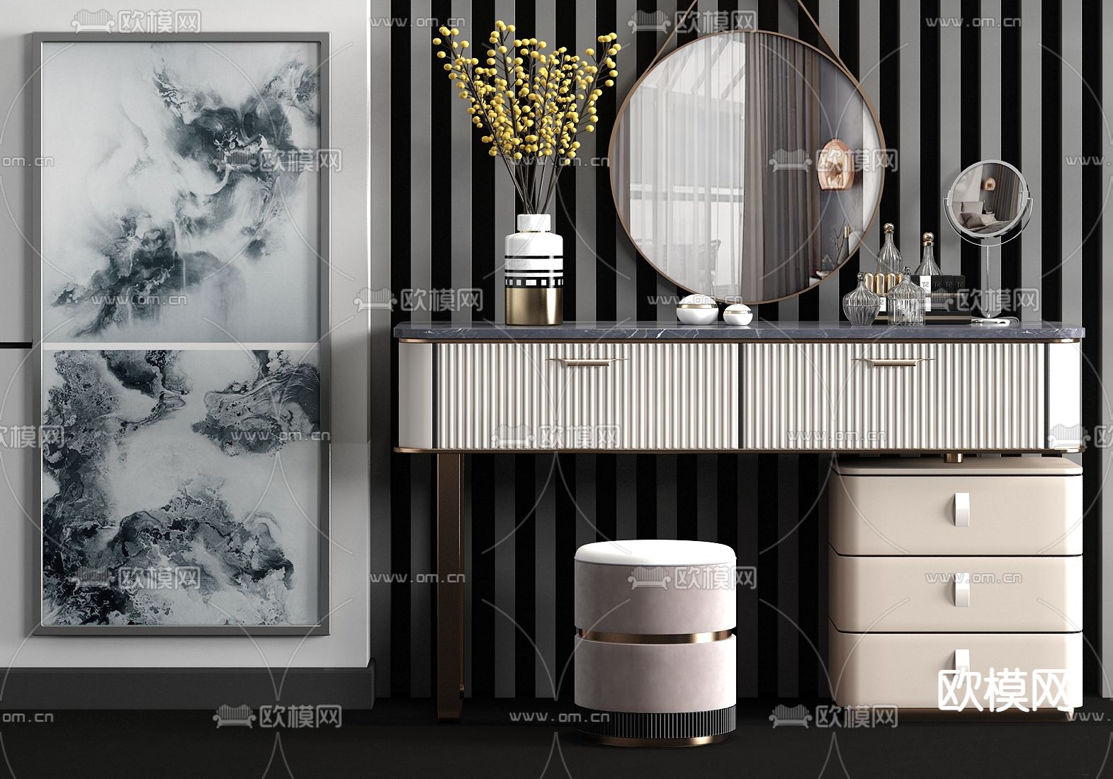 现代轻奢梳妆台su模型下载