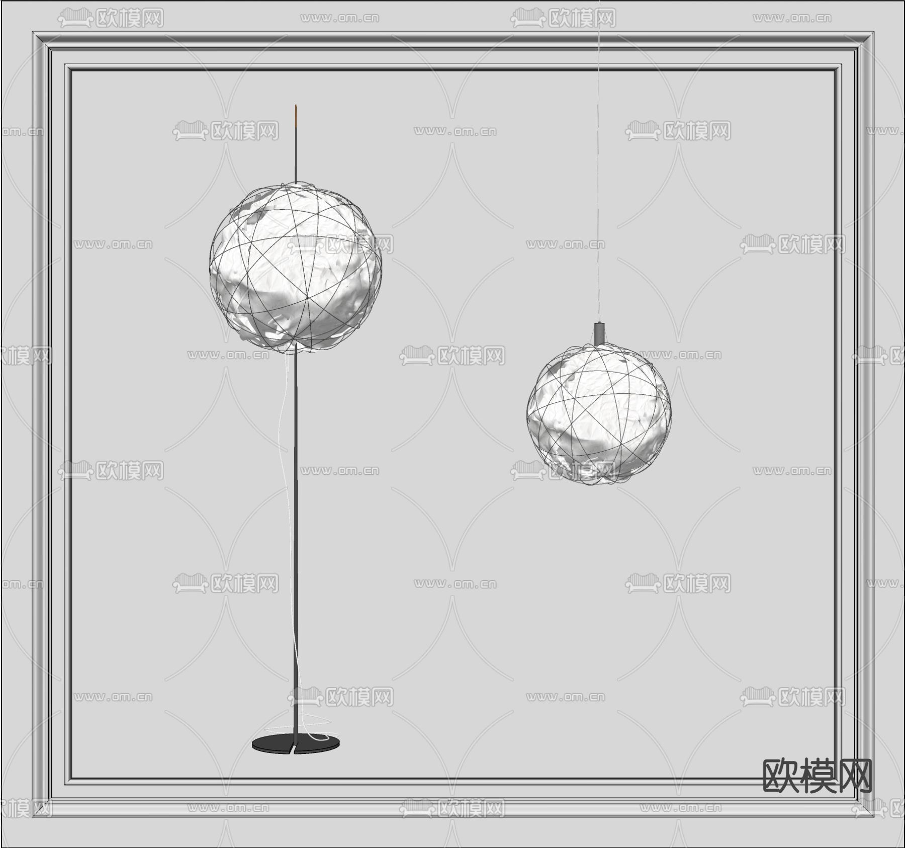 侘寂风落地灯吊灯su模型下载（渲染图2）