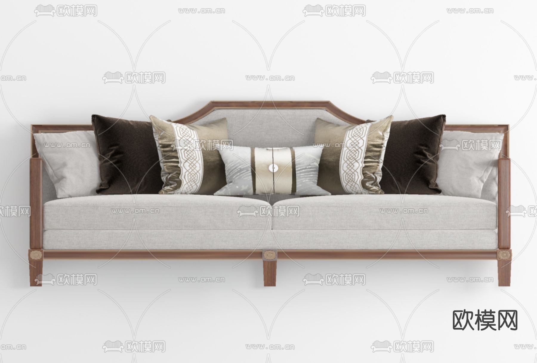 新中式布艺双人沙发免费3d模型下载