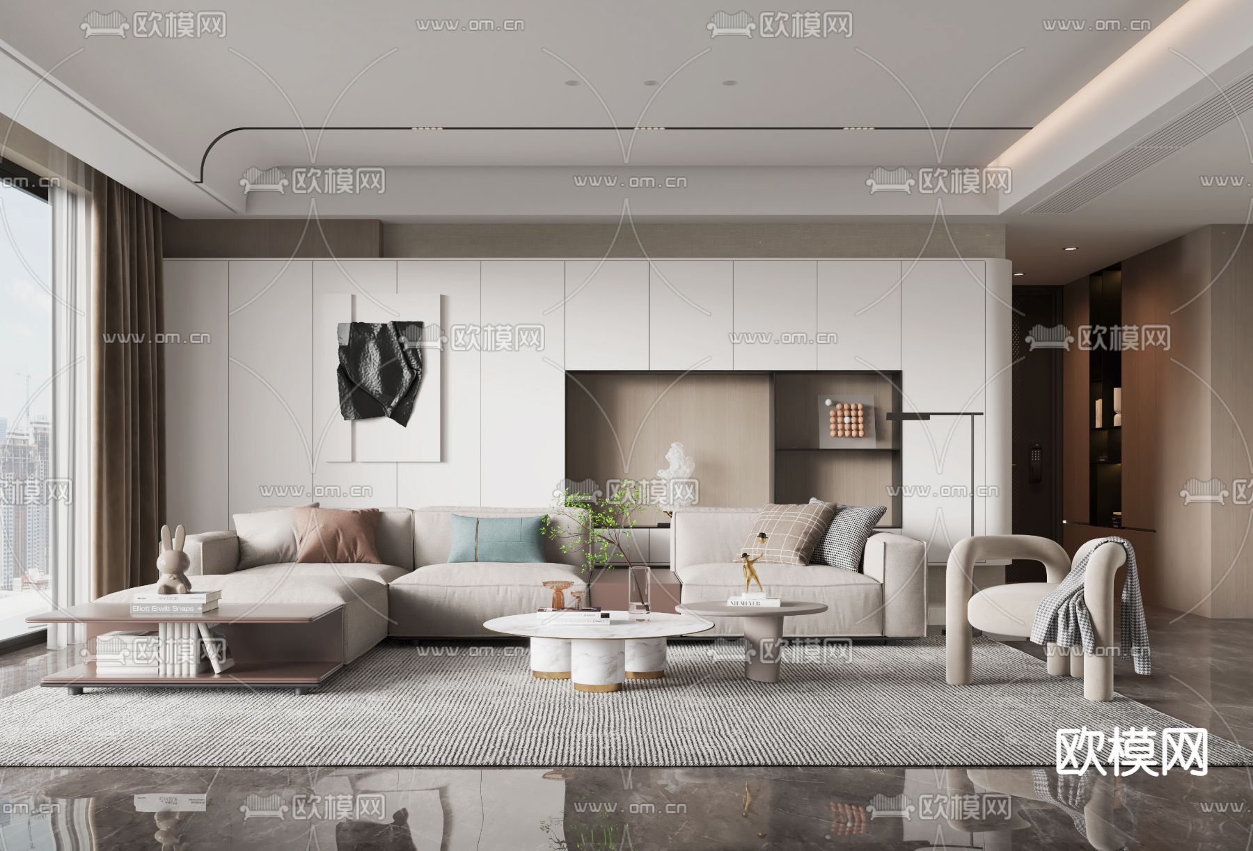 现代布艺组合沙发3d模型