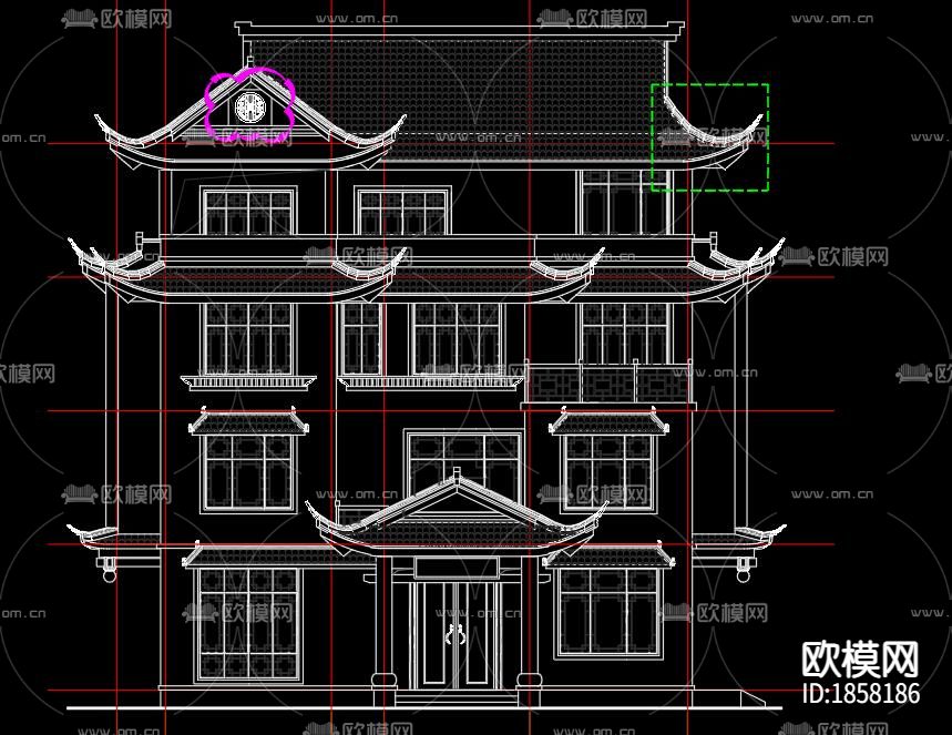 中式别墅cad施工图下载（渲染图5）