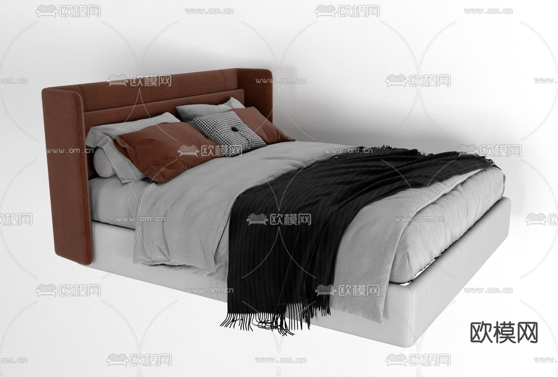 现代布艺双人床免费3d模型下载