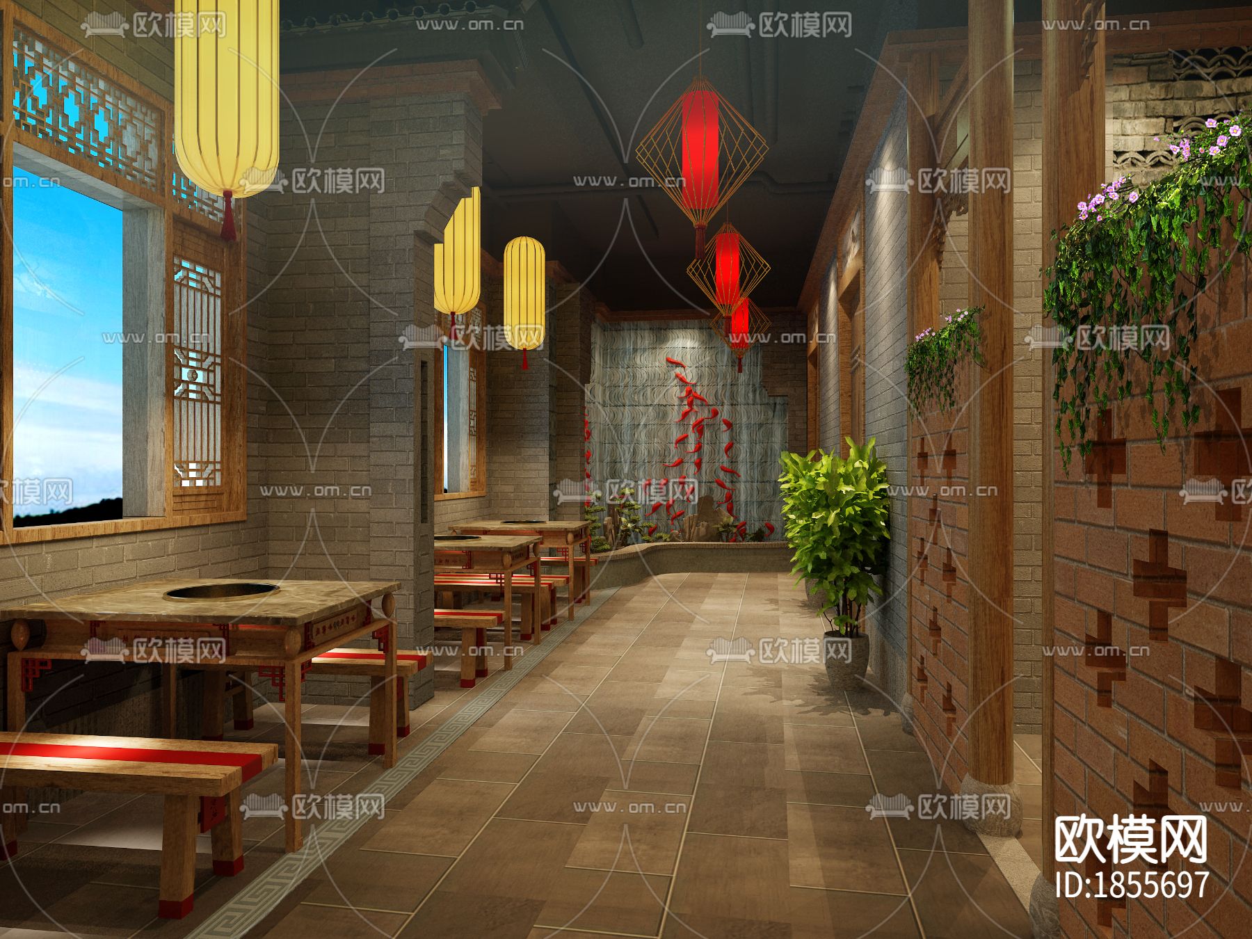 【连锁火锅店】效果图+施工图+报价书+现场照片下载（渲染图4）