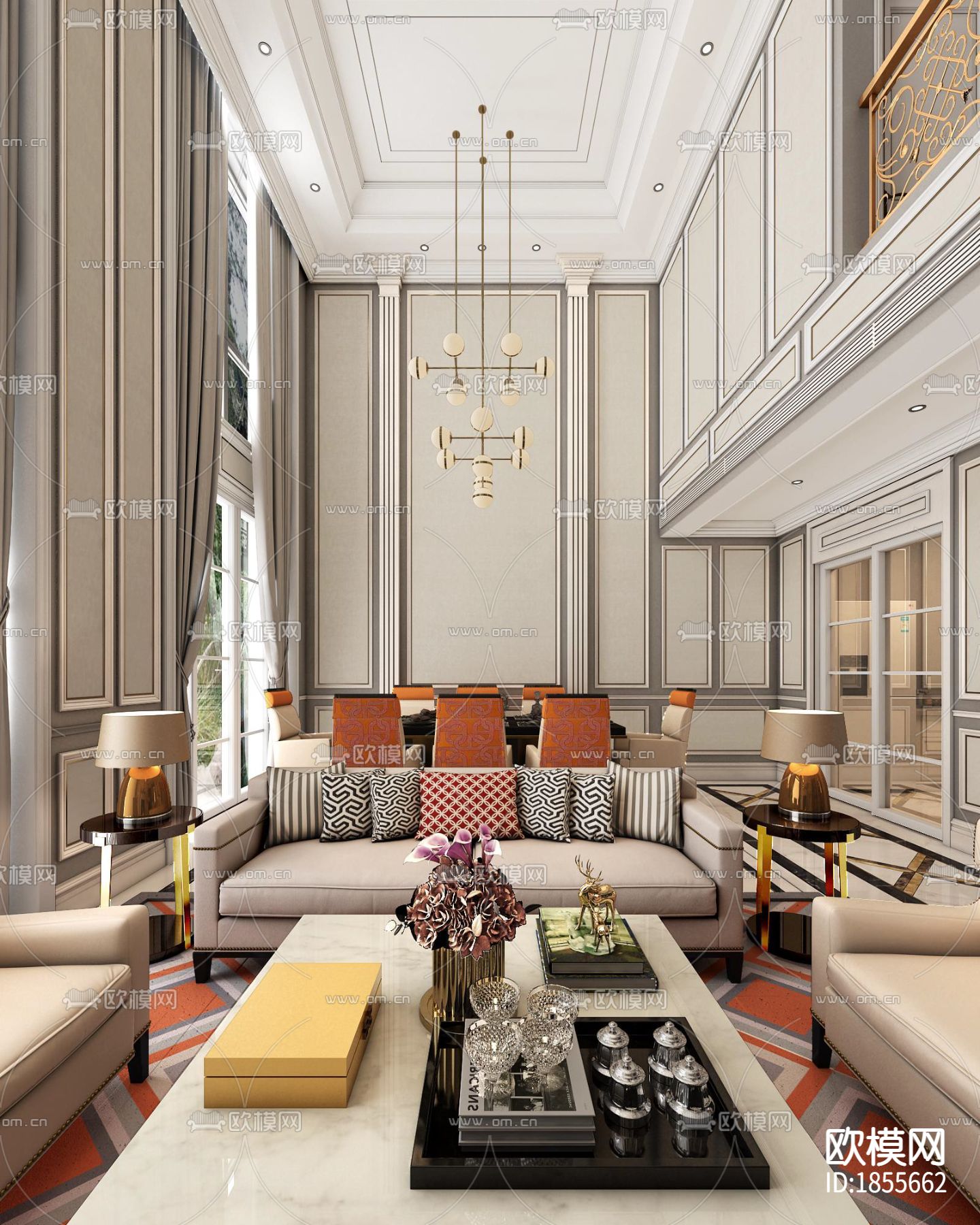 山东安德湖别墅样板间CAD施工图下载（渲染图1）