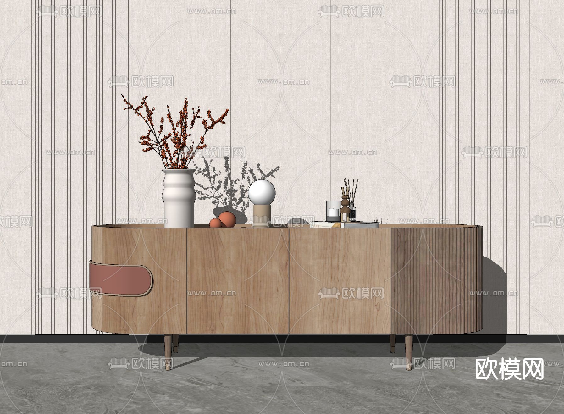 现代实木电视柜su模型下载（渲染图2）
