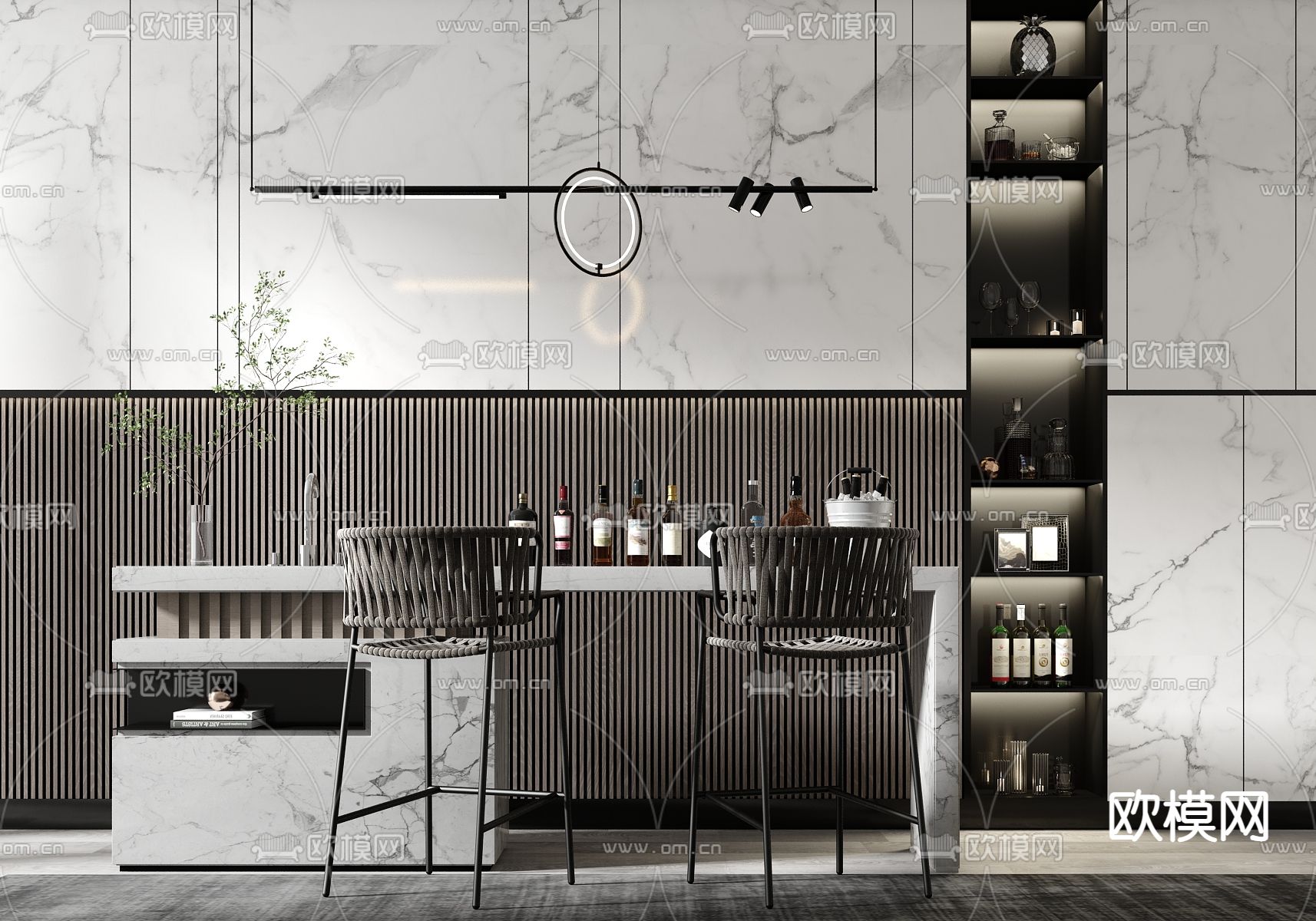 现代轻奢吧台吧台椅3d模型下载