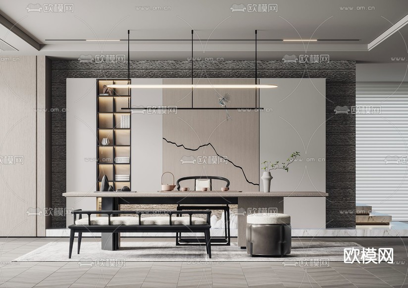 新中式茶室3d模型下载