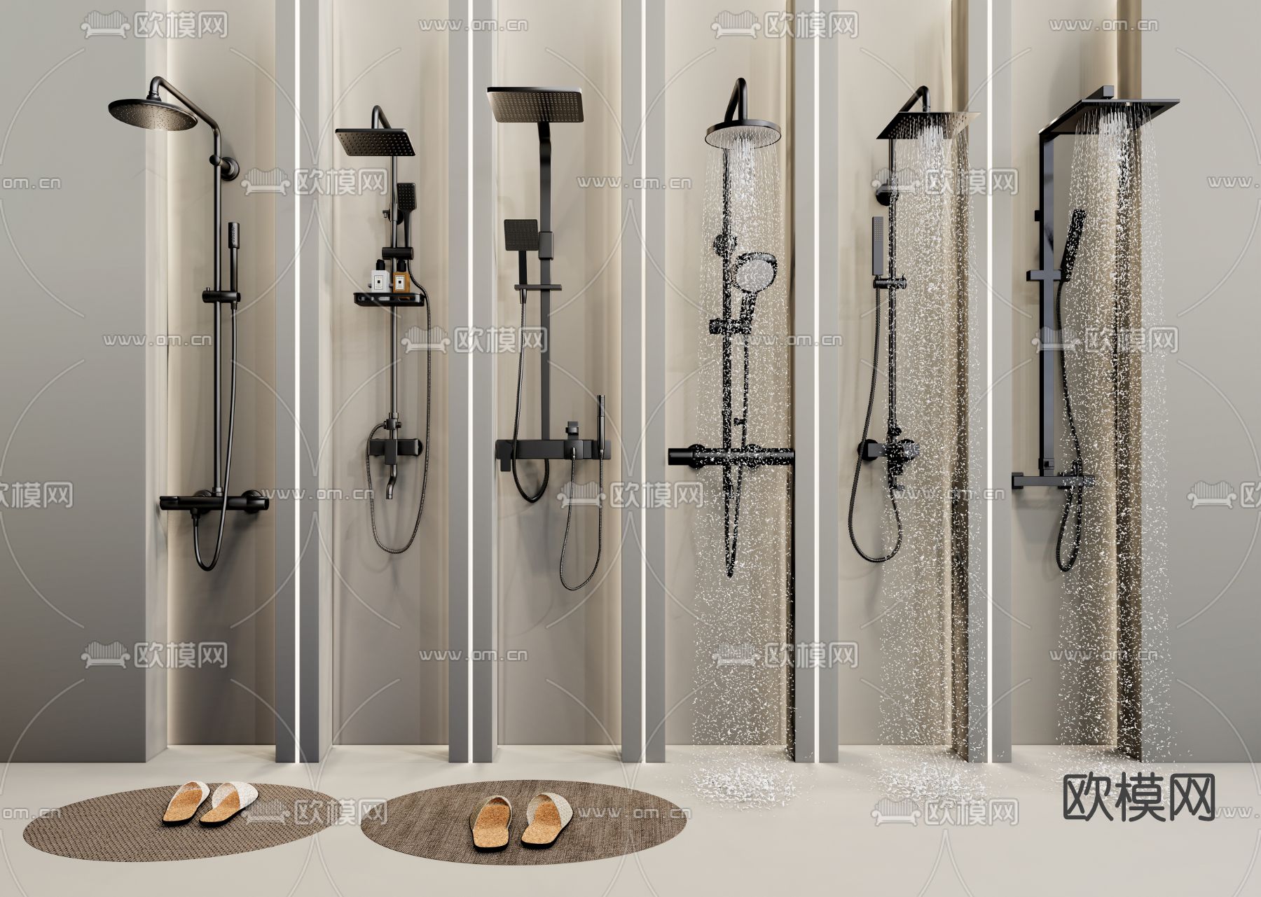 现代花洒淋浴喷头su模型下载（渲染图1）