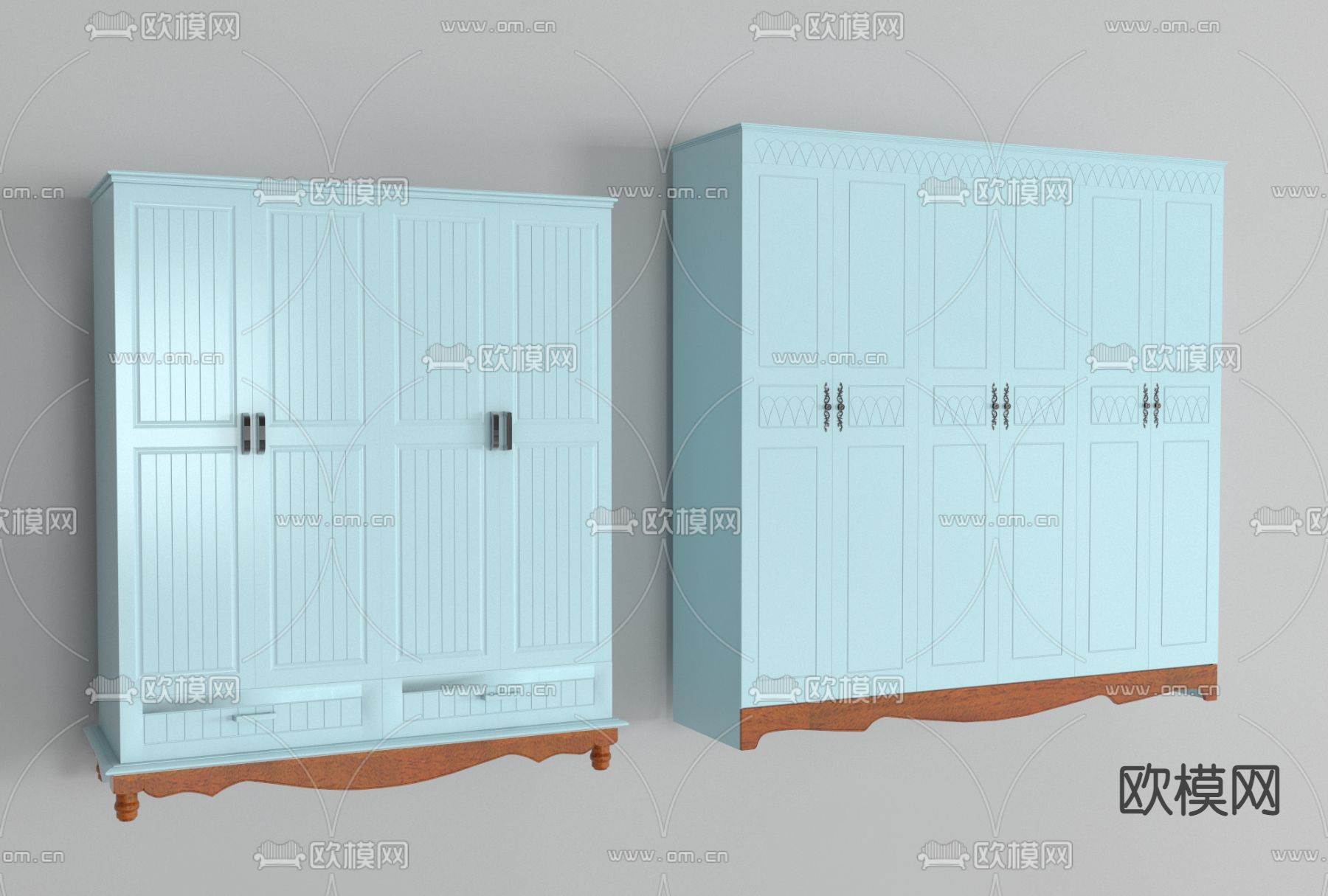 美式实木衣柜免费3d模型下载