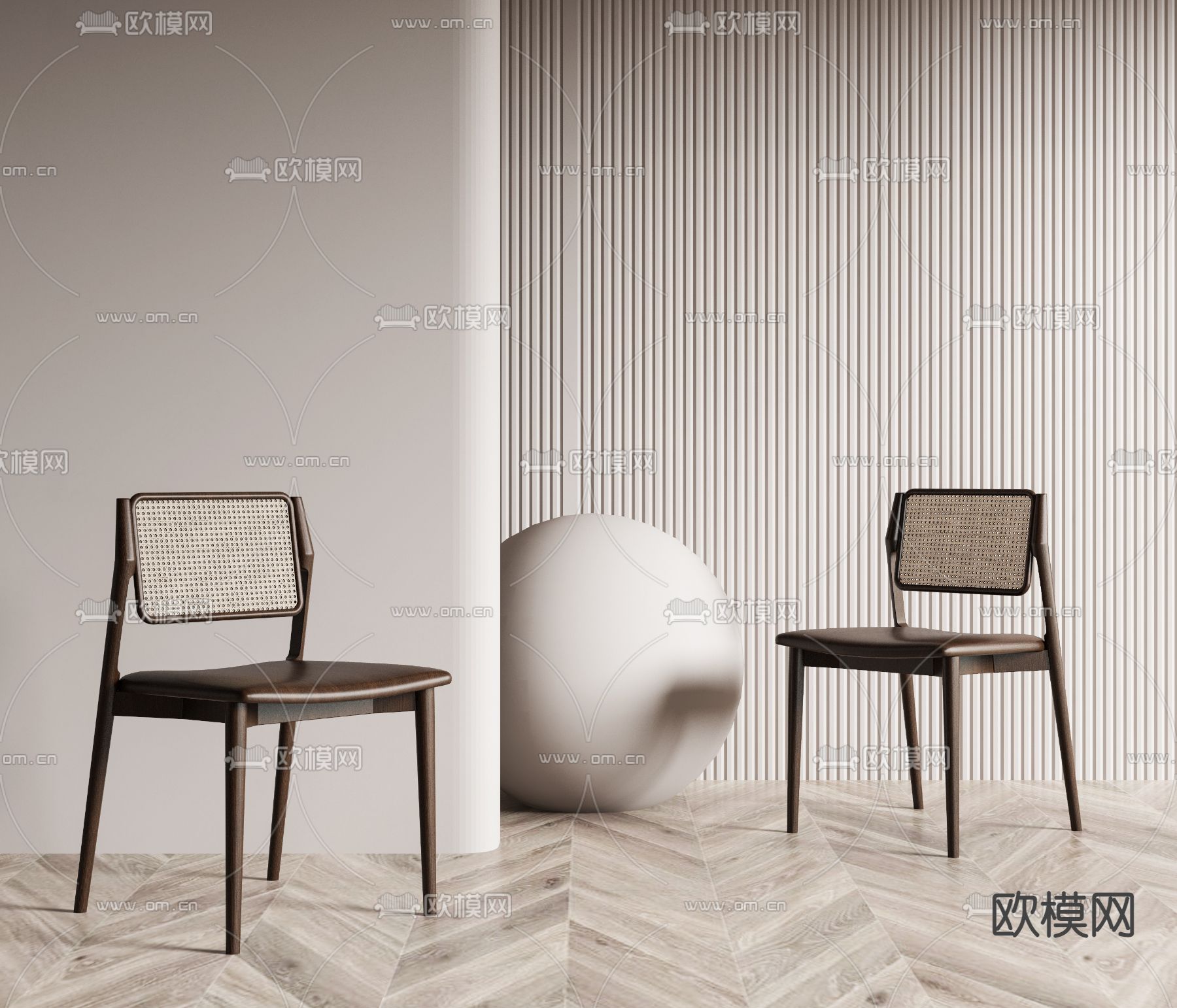 侘寂风实木单椅3d模型下载（渲染图1）