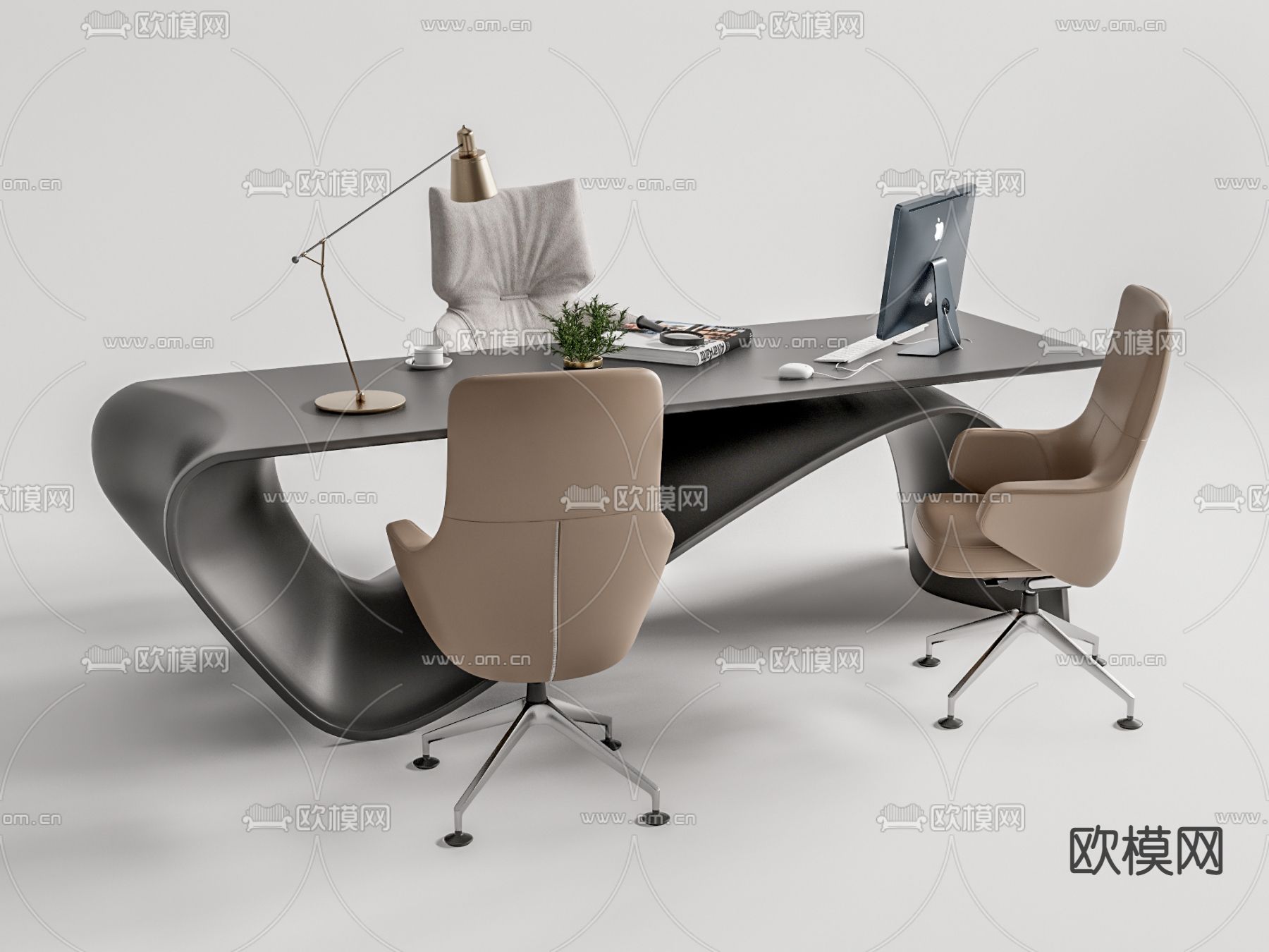 现代办公桌椅su模型下载（渲染图1）