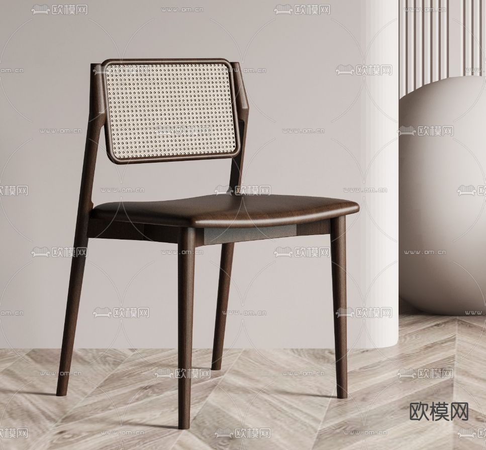 侘寂风实木单椅3d模型下载（渲染图2）