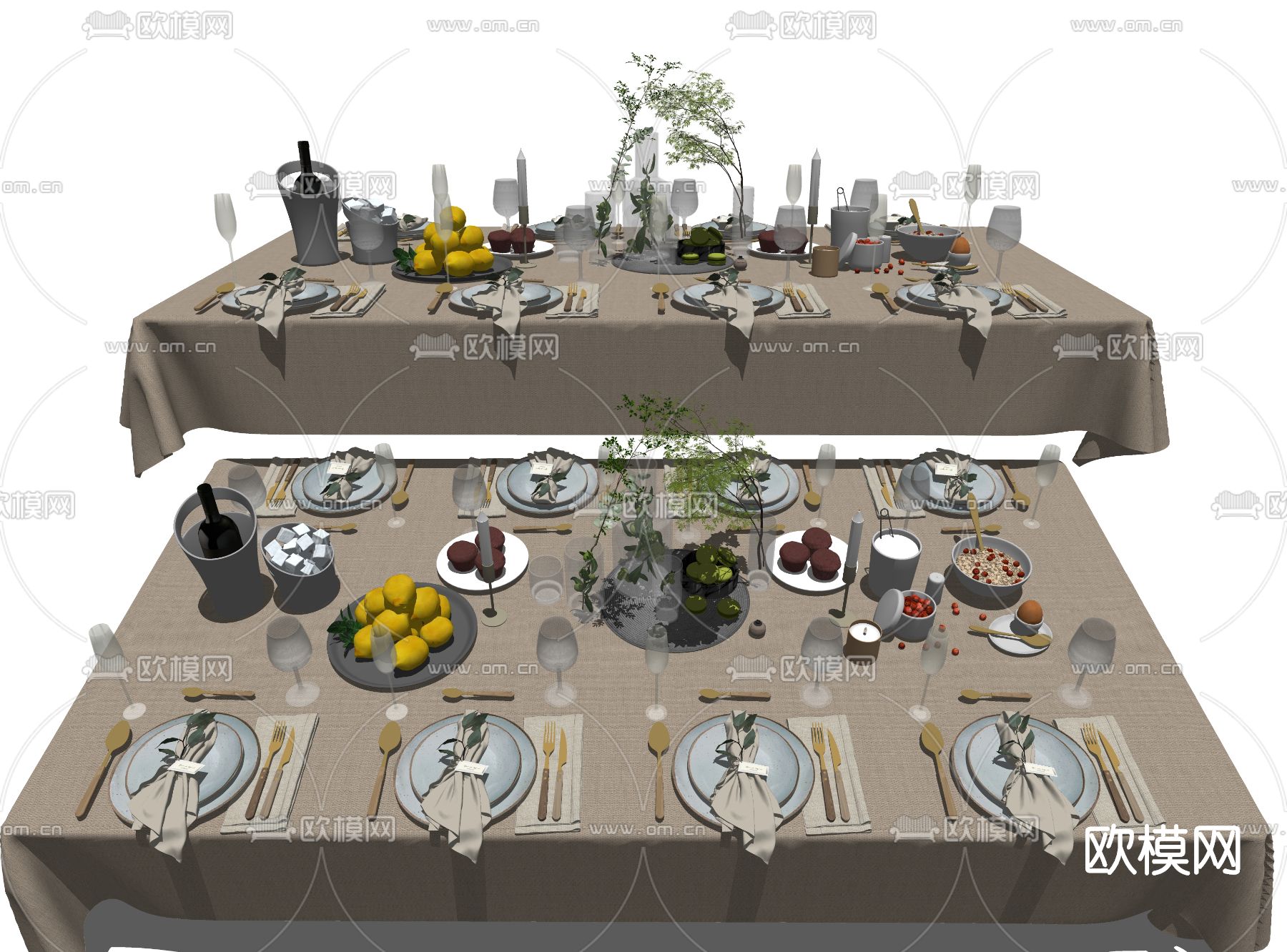 现代餐盘餐具su模型下载（渲染图2）