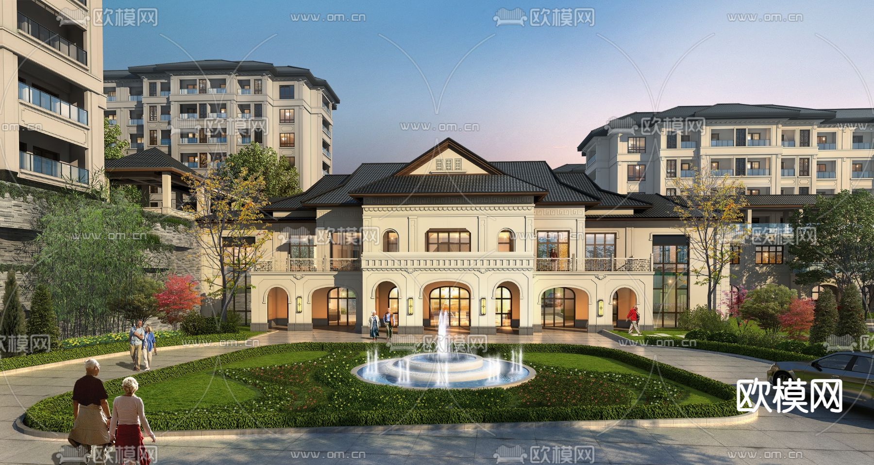 简欧会所外观3d模型下载