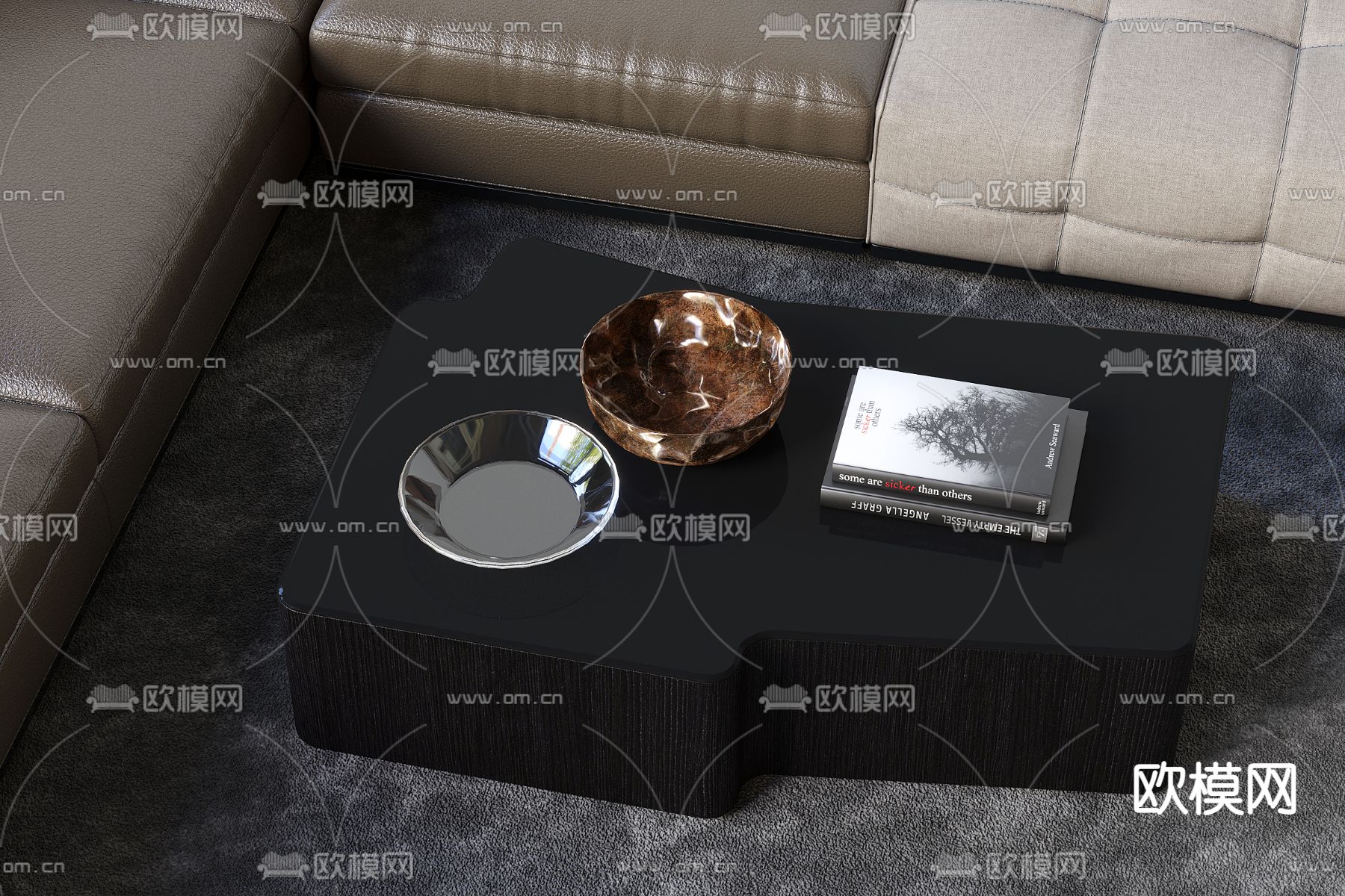 现代皮革转角沙发3d模型下载（渲染图3）