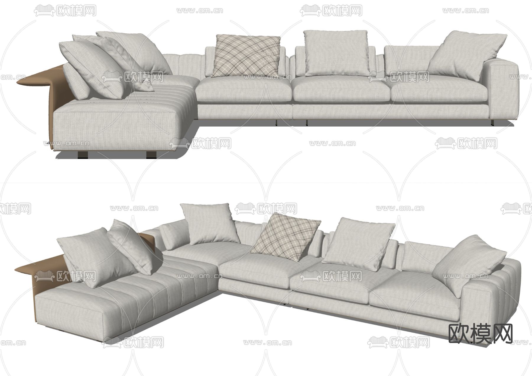 现代多人转角沙发su模型