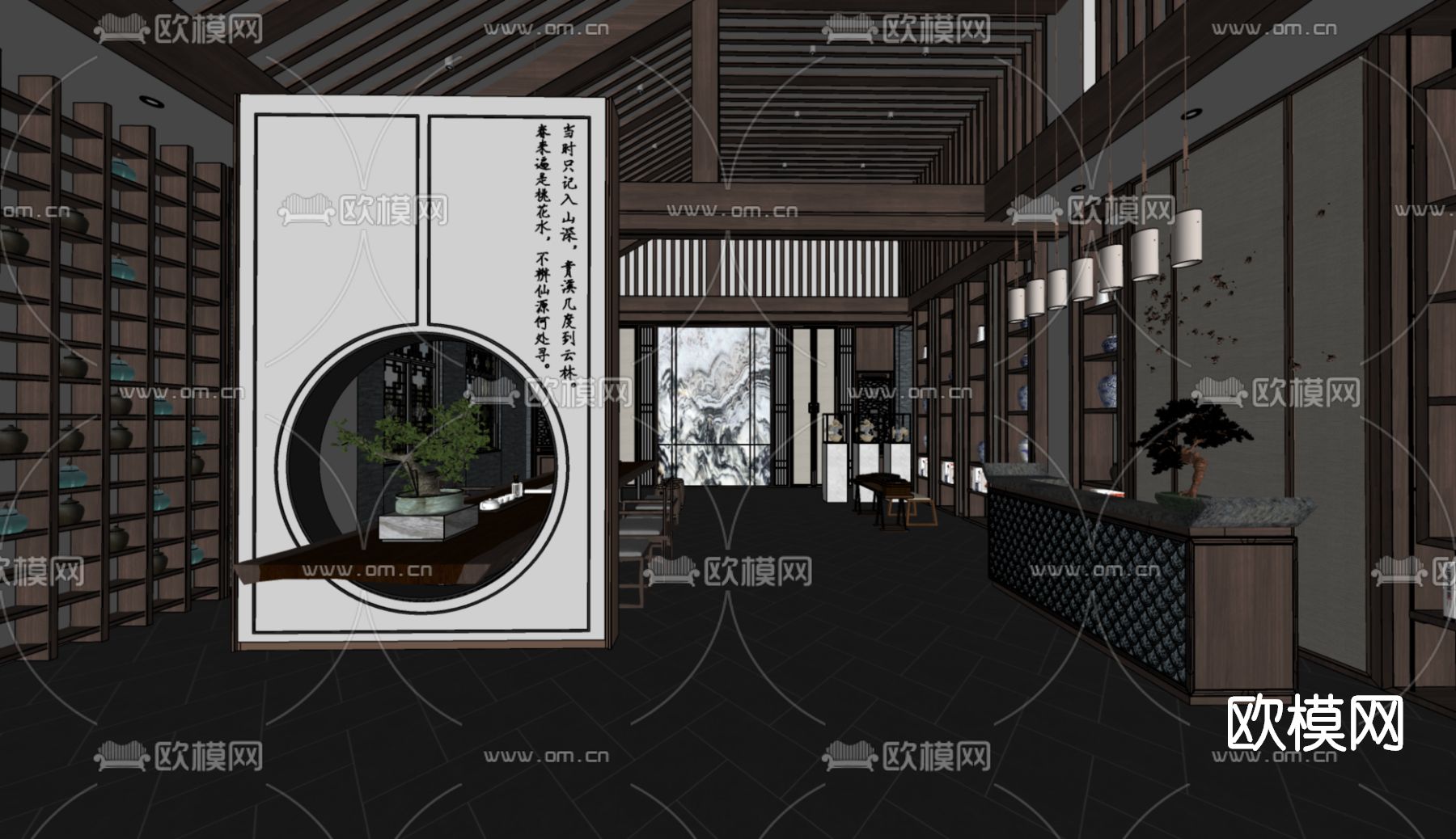 新中式茶楼su模型下载（渲染图3）