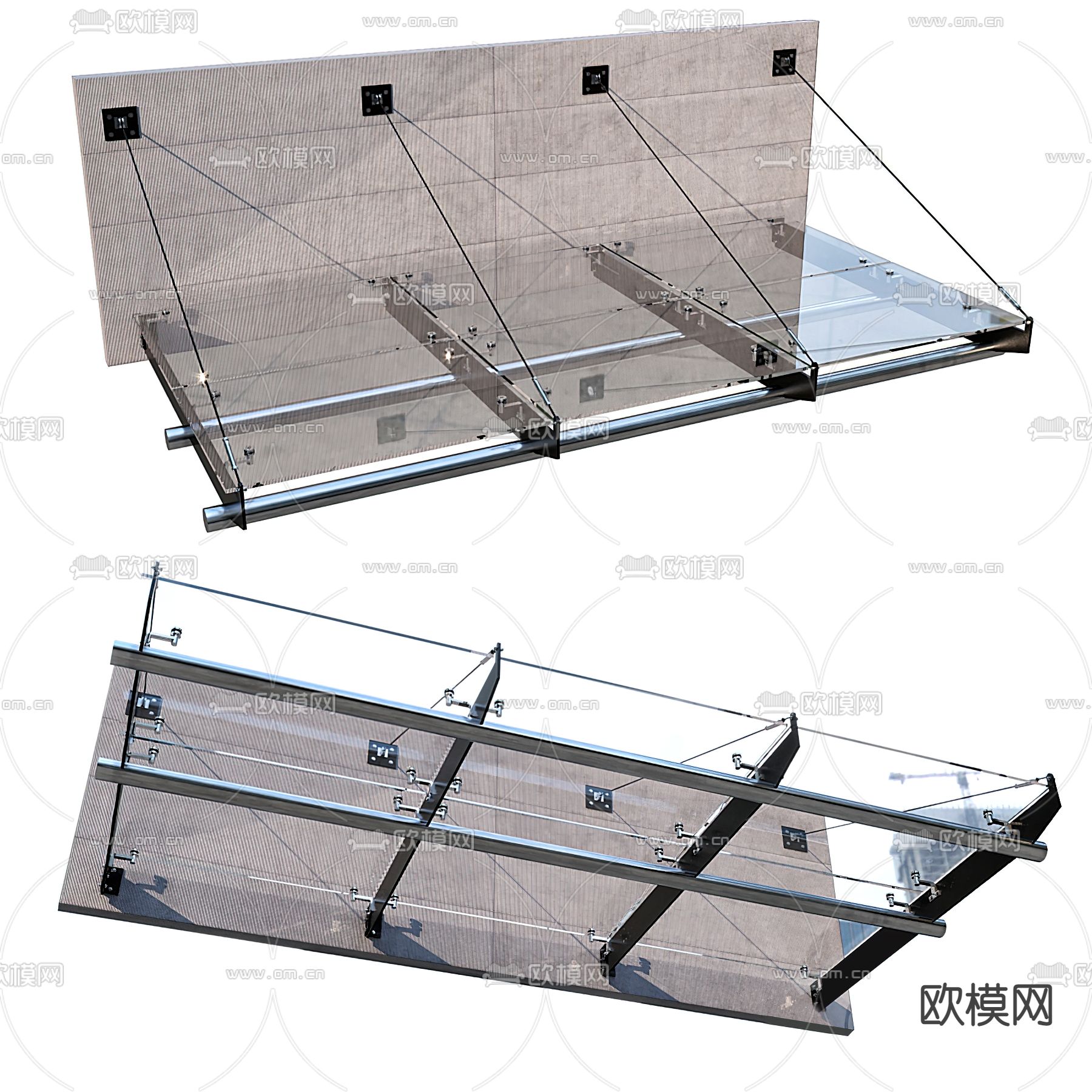 现代玻璃雨搭雨棚3d模型下载