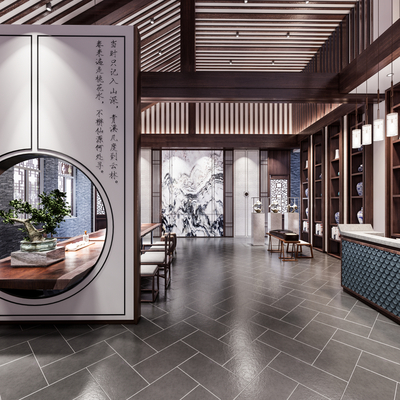  新中式茶楼su模型 