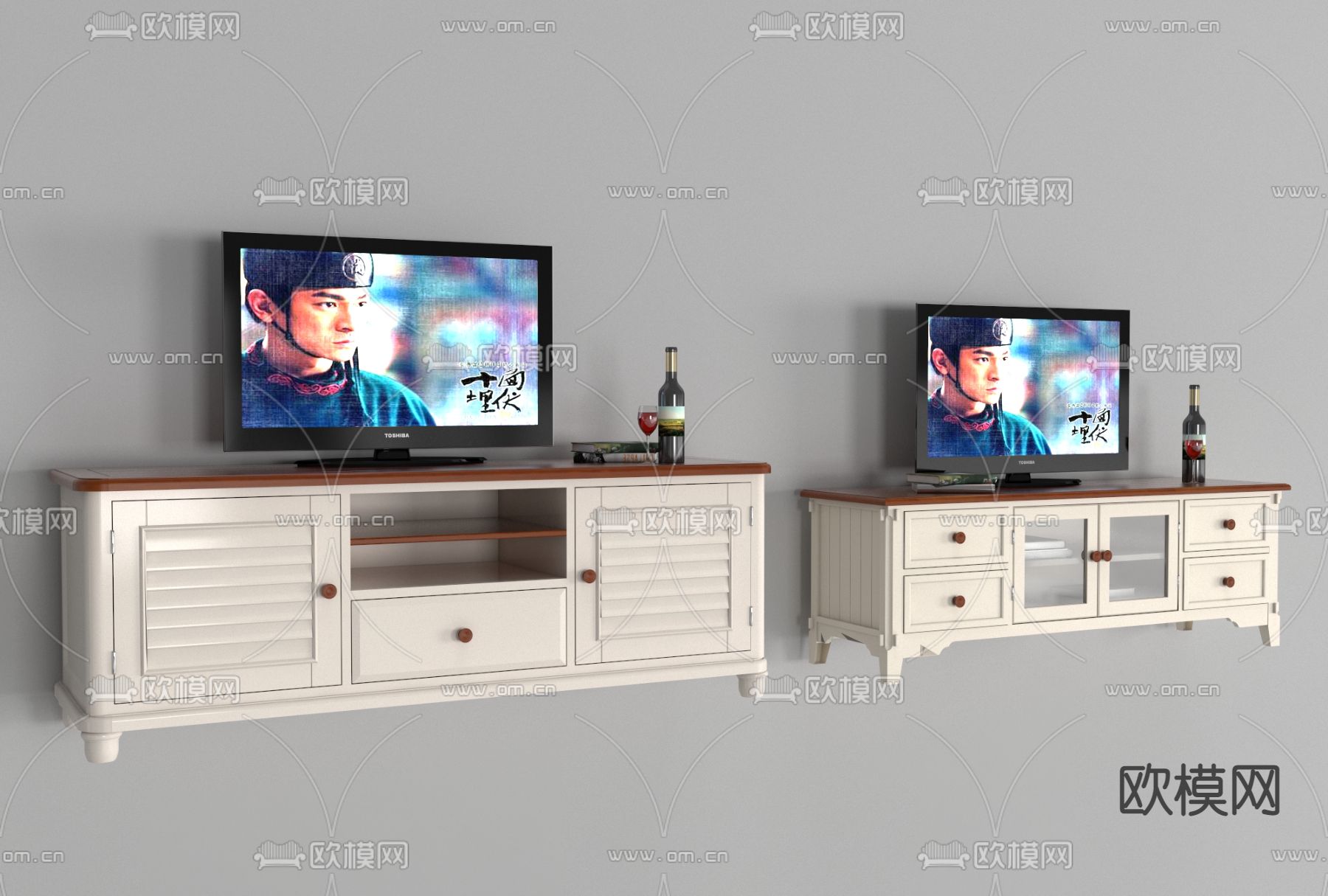 美式简约电视柜免费3d模型下载