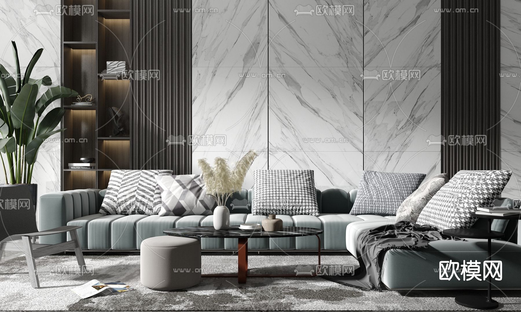 现代转角沙发组合su模型下载