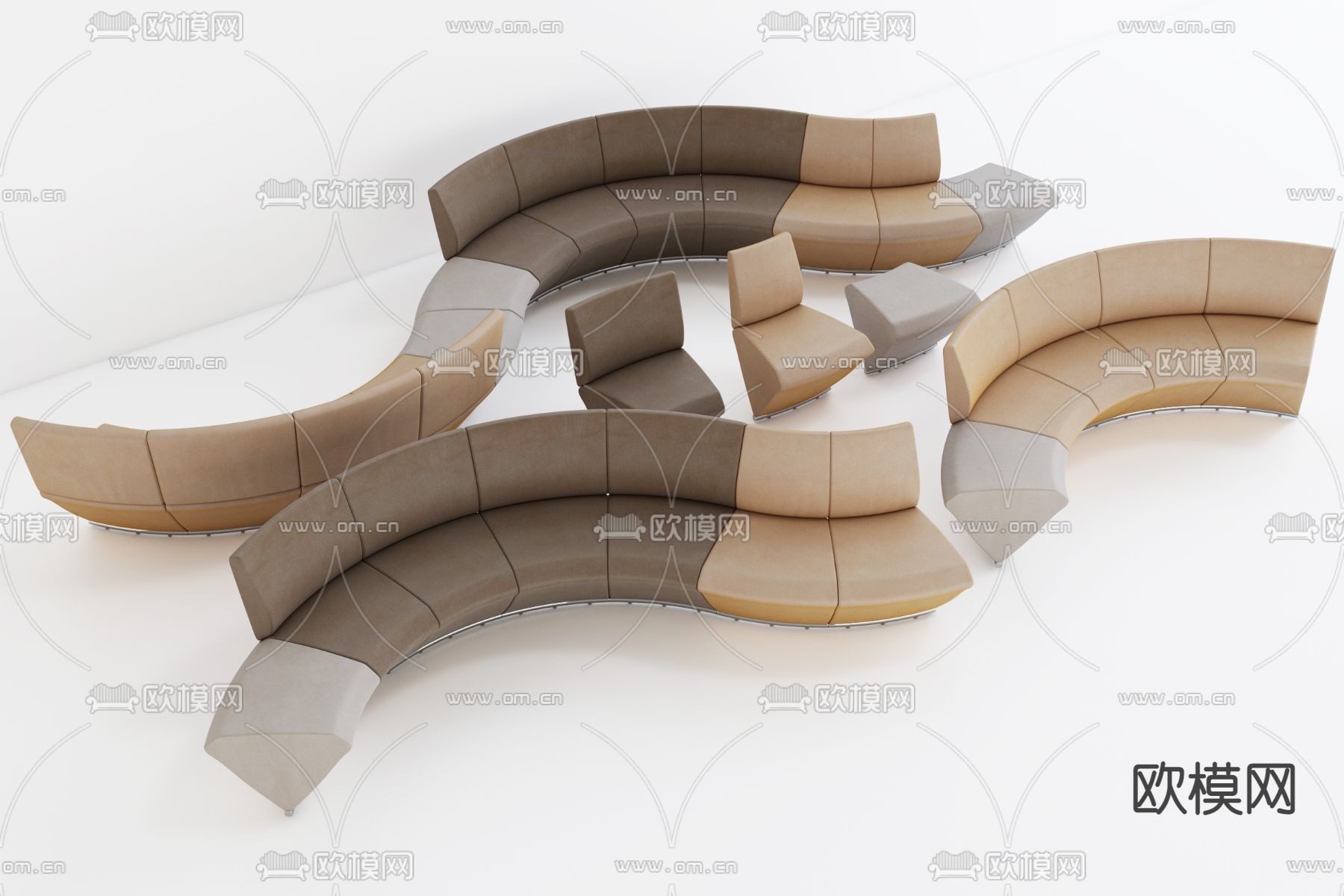 现代布艺办公异形沙发3d模型下载