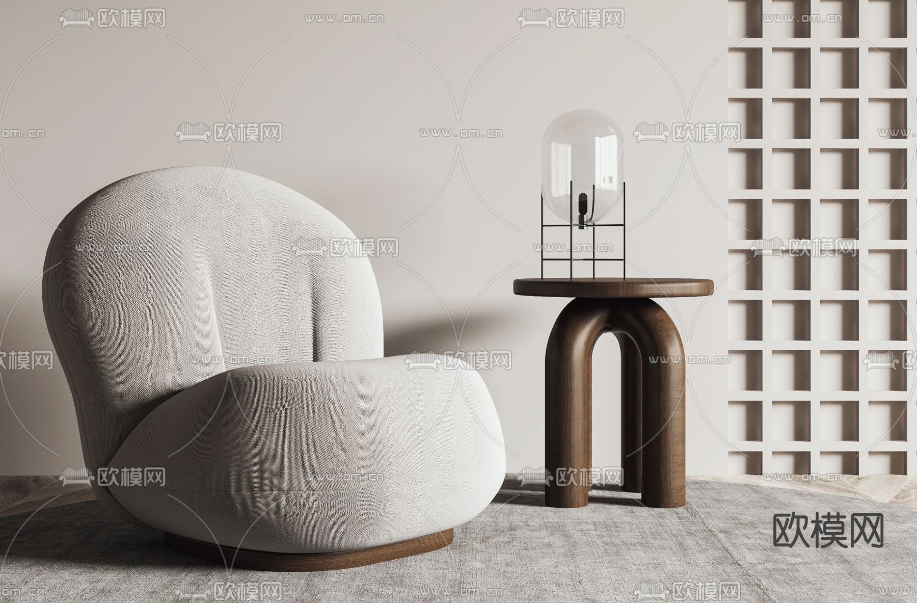 侘寂布艺休闲沙发3d模型下载