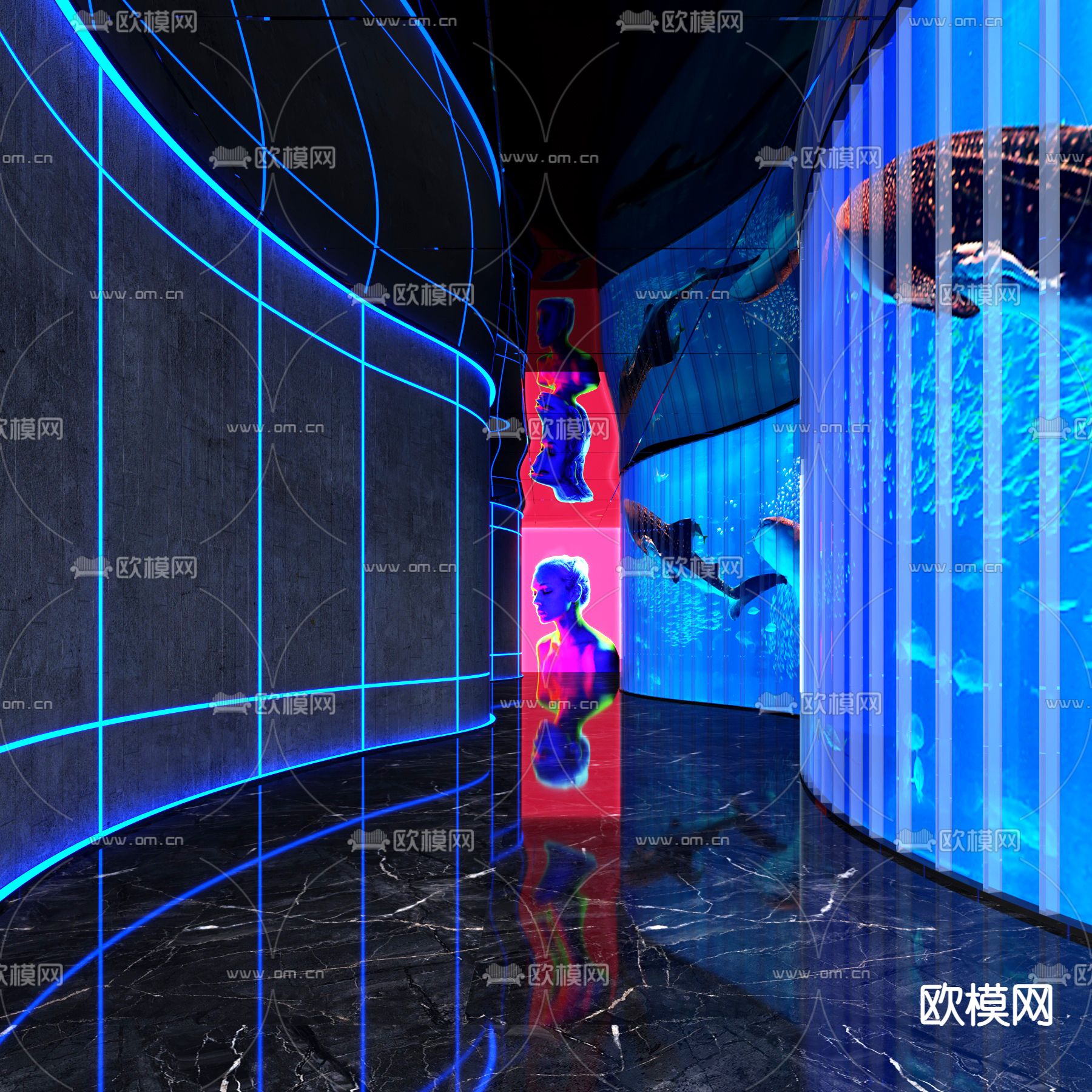 现代KTV过道3d模型下载