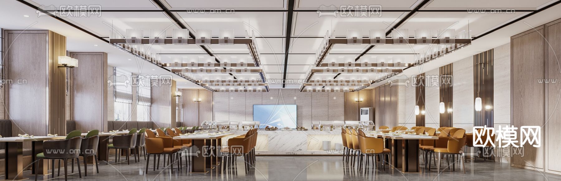 现代轻奢自助餐厅3d模型下载（渲染图2）